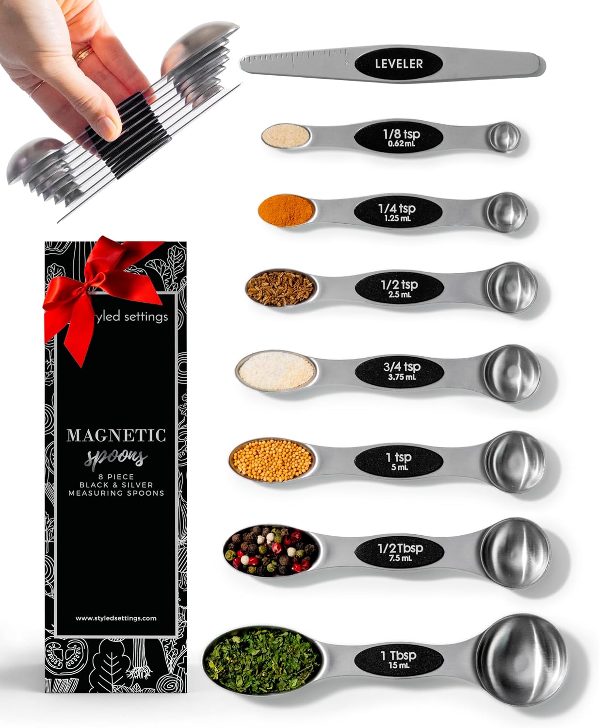 Styled Settings Magnetic Measuring Spoons Set, Gold | Stainless Steel Gold Measuring Spoons for Cooking and Baking - Cute and Durable Gold Kitchen Accessories - Great for Gifting