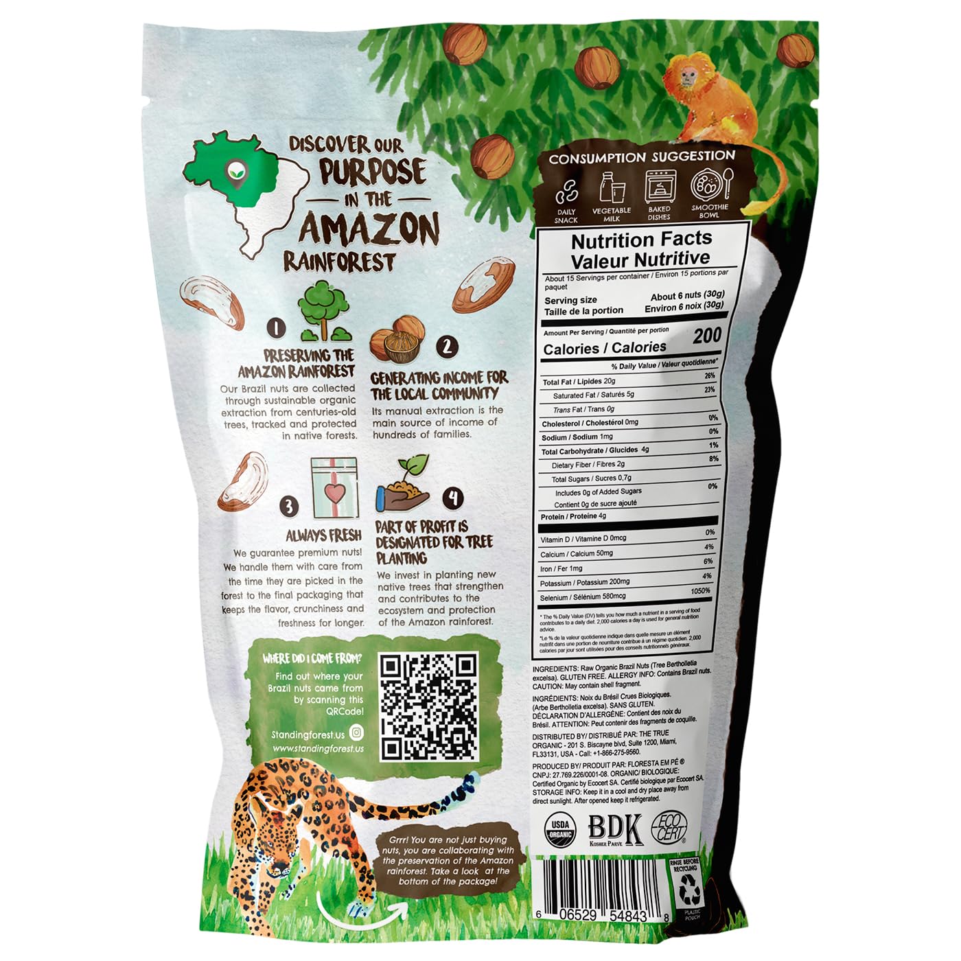 Brazil Nuts, 15 oz, Raw, Unsalted, Kosher, Organic, Vegan, Gluten Free, Harvested in Amazon Rainforest