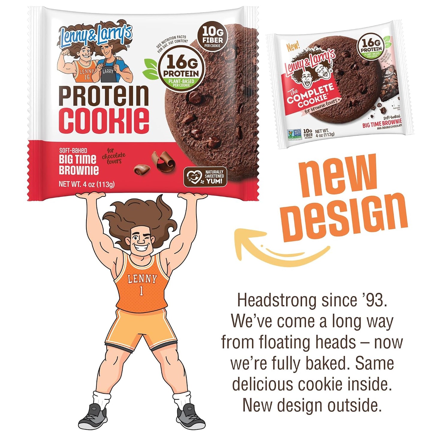 Lenny & Larry's Protein Cookie, Big Time Brownie, 16g Plant Protein, 10g Fiber, Soft-Baked, Vegan, Non-GMO, 4oz, Pack of 12