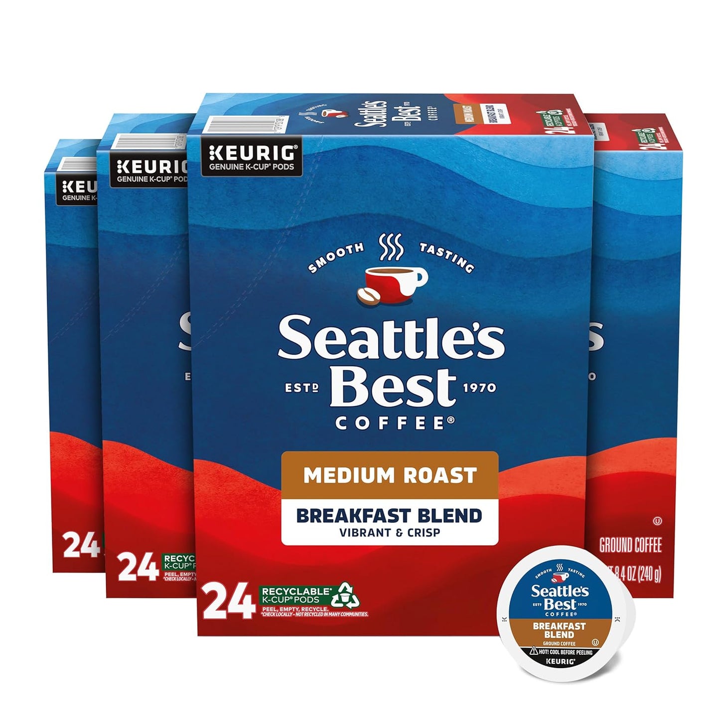 Seattle's Best Coffee, Medium Roast K-Cup Coffee Pods, Breakfast Blend, 100% Arabica, 6 Boxes