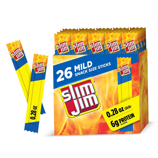 Slim Jim Smoked Meat Sticks, Mild Flavor, 26 Count, 0.28 oz Each