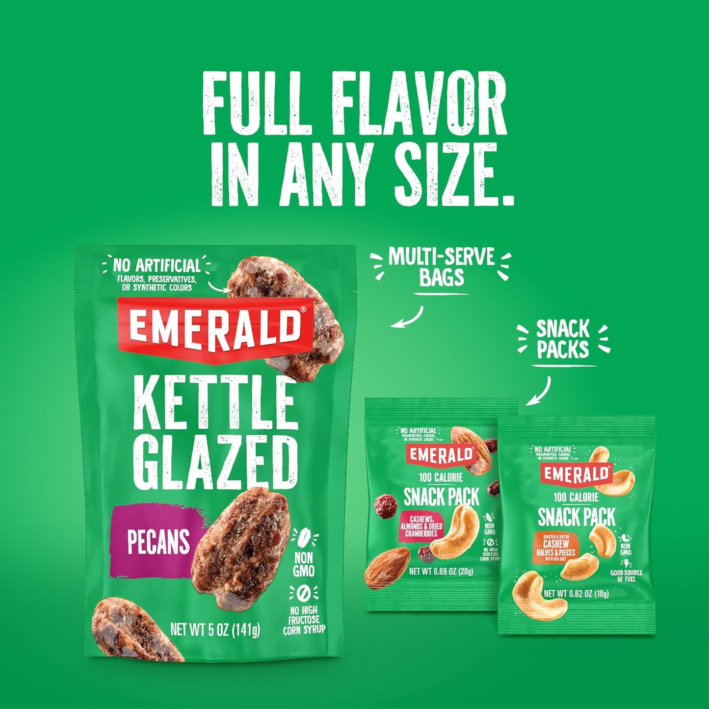 Emerald Nuts Roasted and Salted Cashews 7ct, 100-Calorie Individually Wrapped, Kosher Certified, Non-GMO, Plant-Based, No Artificial Additives