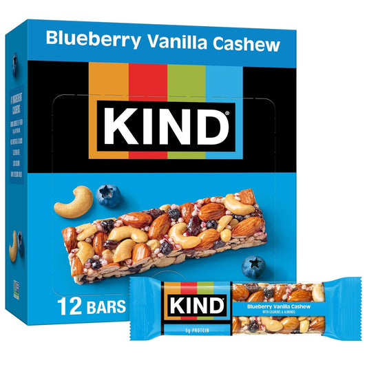 KIND Snacks Bars, Blueberry Vanilla Cashew, Gluten Free, 5g Protein, 12 Count
