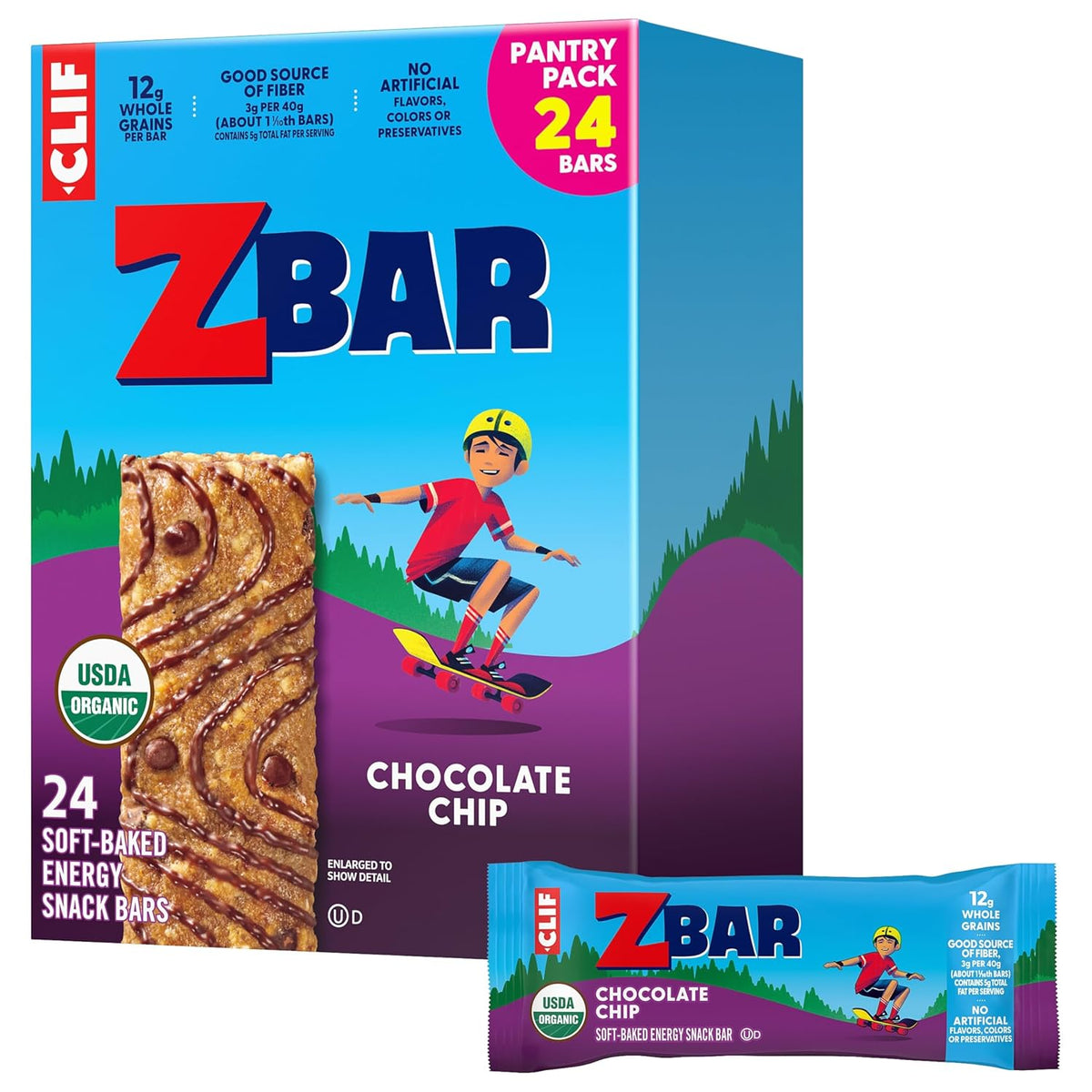 Zbar - Chocolate Chip - Soft-Baked Energy Snack Bars - Non-GMO - 12g Whole Grains - USDA Organic Granola Bars - Snacks for Kids (24 Pack)
