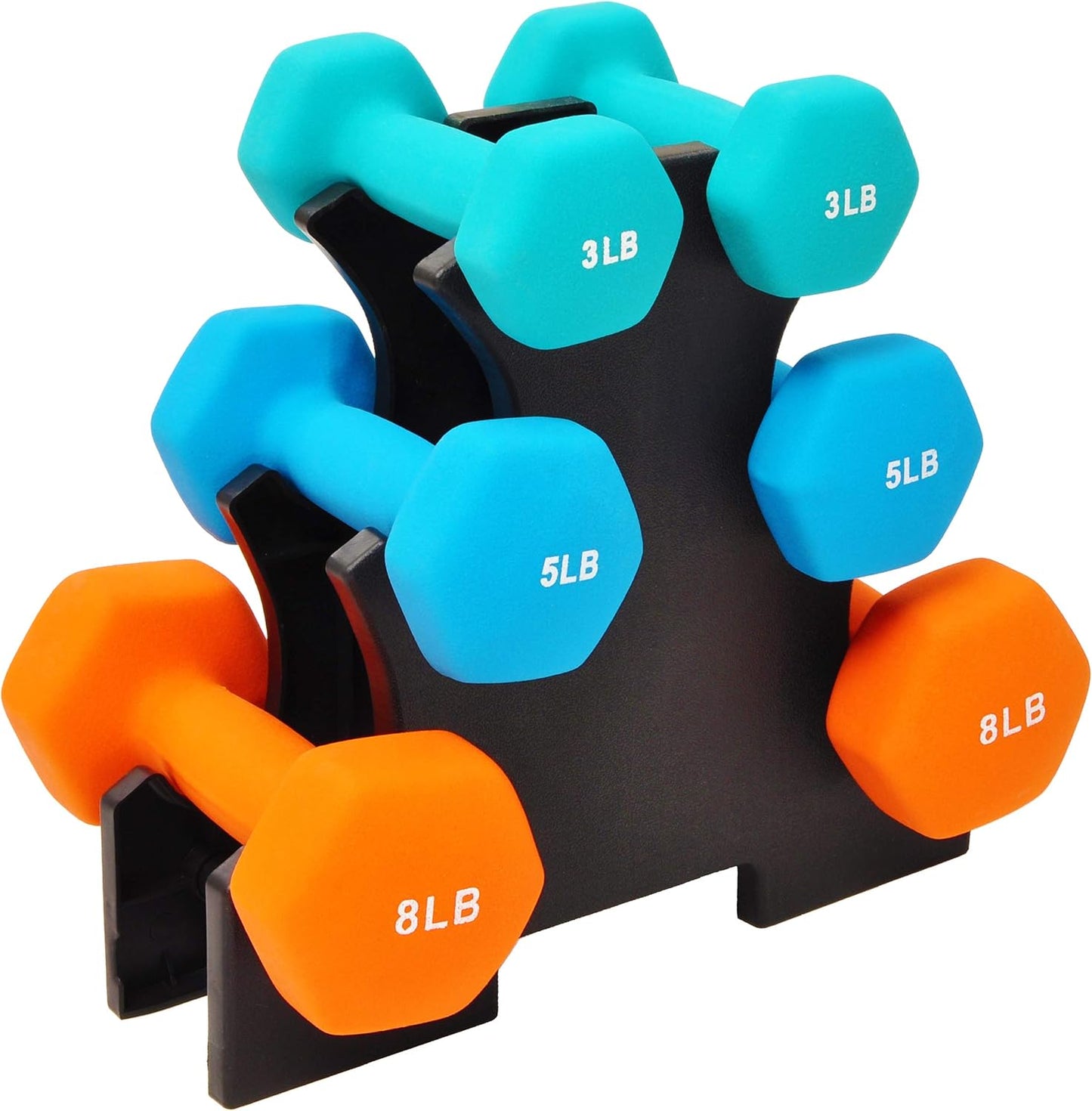 Fitvids Neoprene Dumbbell Hand Weights Set with Rack: 3/5/8 Pounds