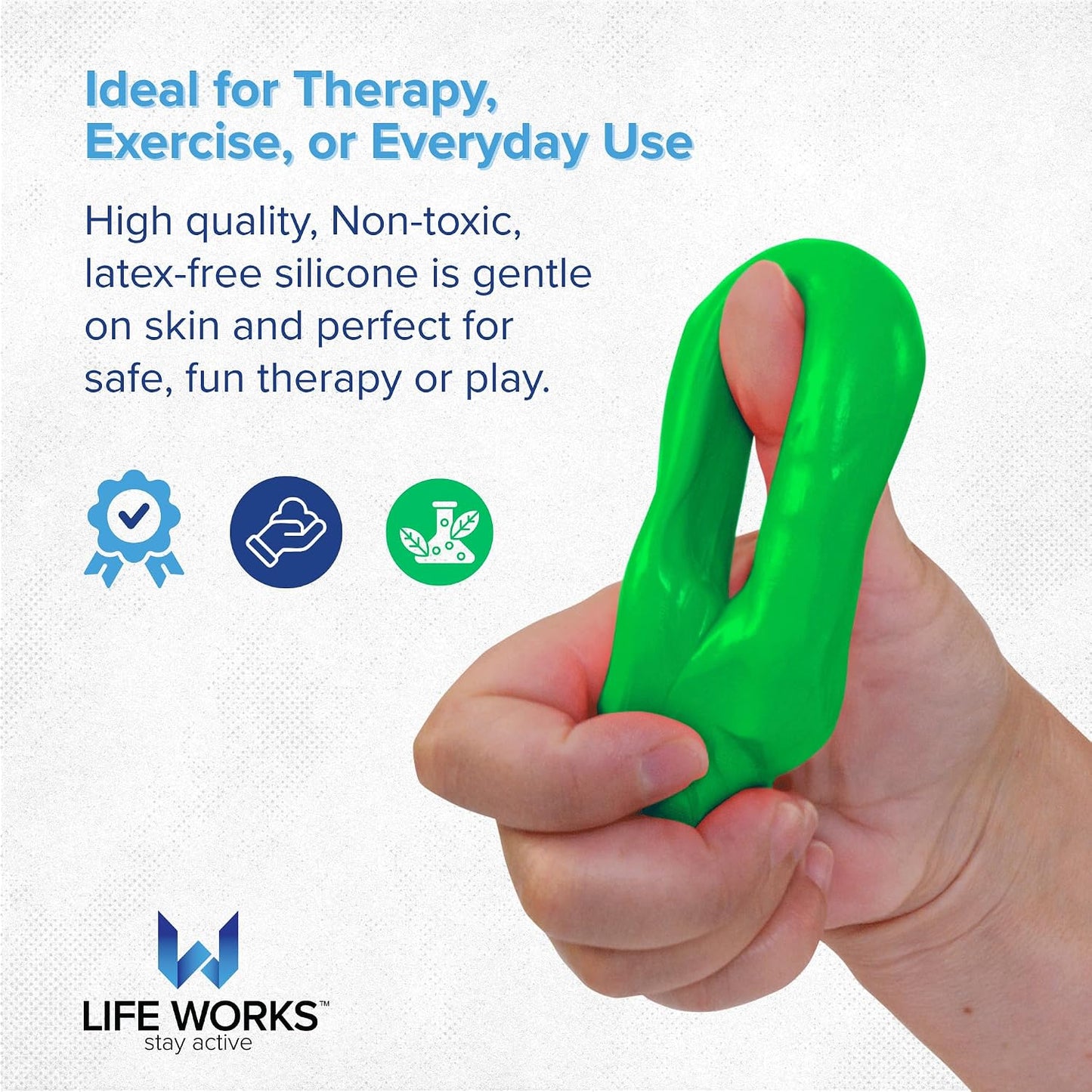 LIFE WORKS Therapy Putty Set for Adults and Teens, 4 Resistance Levels, Non-Toxic Silicone
