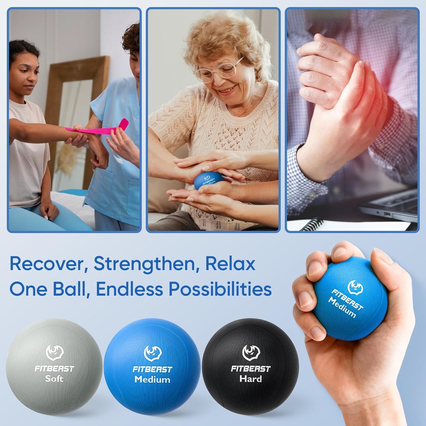 FitBeast Grip Strength Trainer - 6-Piece Hand Therapy Set for Strength, Recovery & Stress Relief