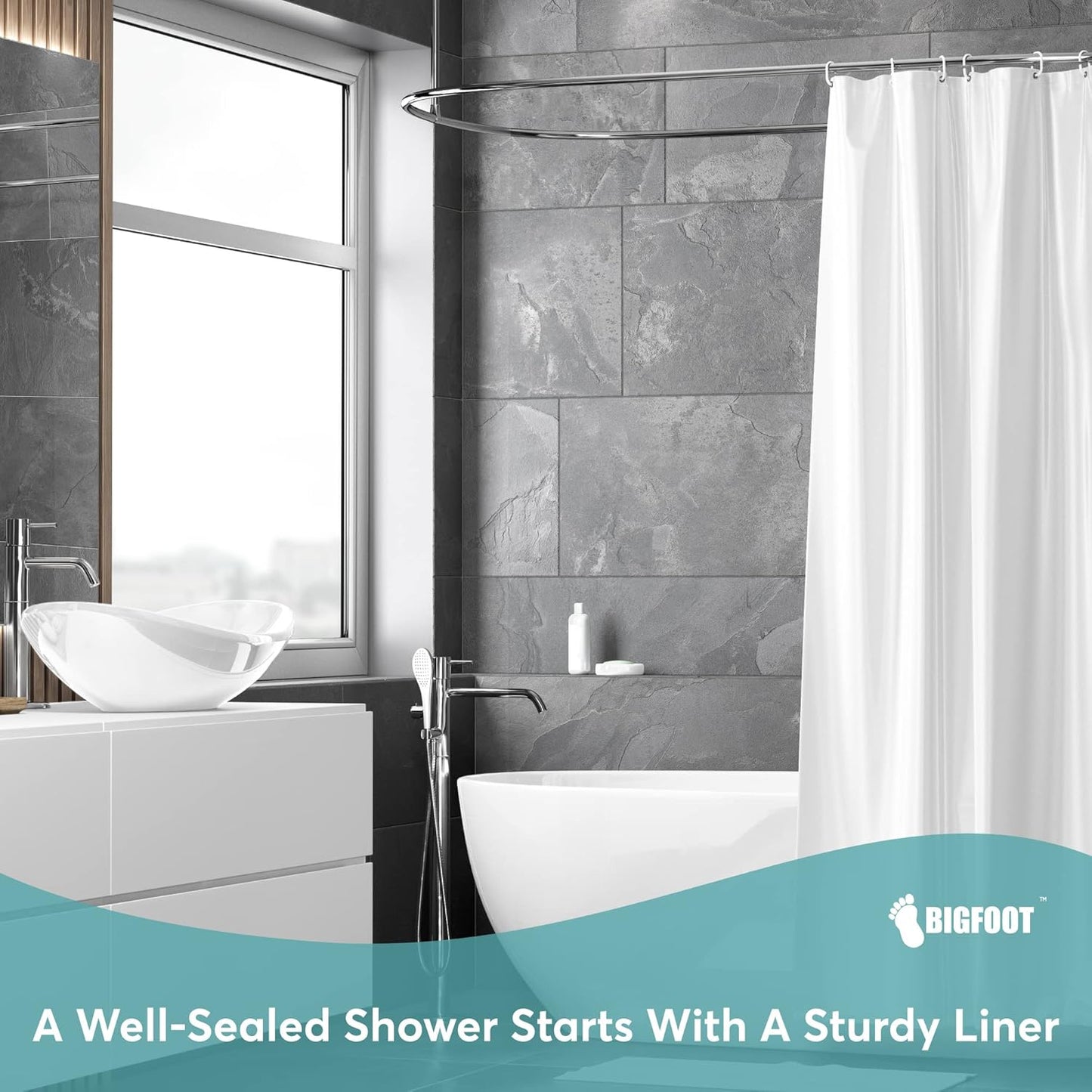BigFoot Clear Shower Curtain Liner - 72x72 Odorless Plastic with Magnets, Washable Long Bathroom Curtain - Premium PEVA Waterproof Bath Shower Liner, Rust-Proof Bathroom Essentials