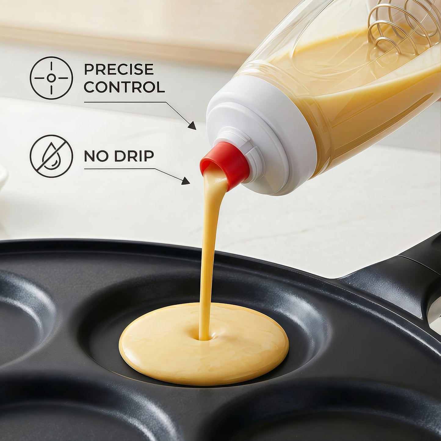 2PCS Pancake Batter Dispenser Bottle for Mixing and Pouring Perfect Batter Ideal for Pancakes Muffins Cupcakes and More Essential Mixer and Shaker Bottle for Kitchen Cooking and Baking