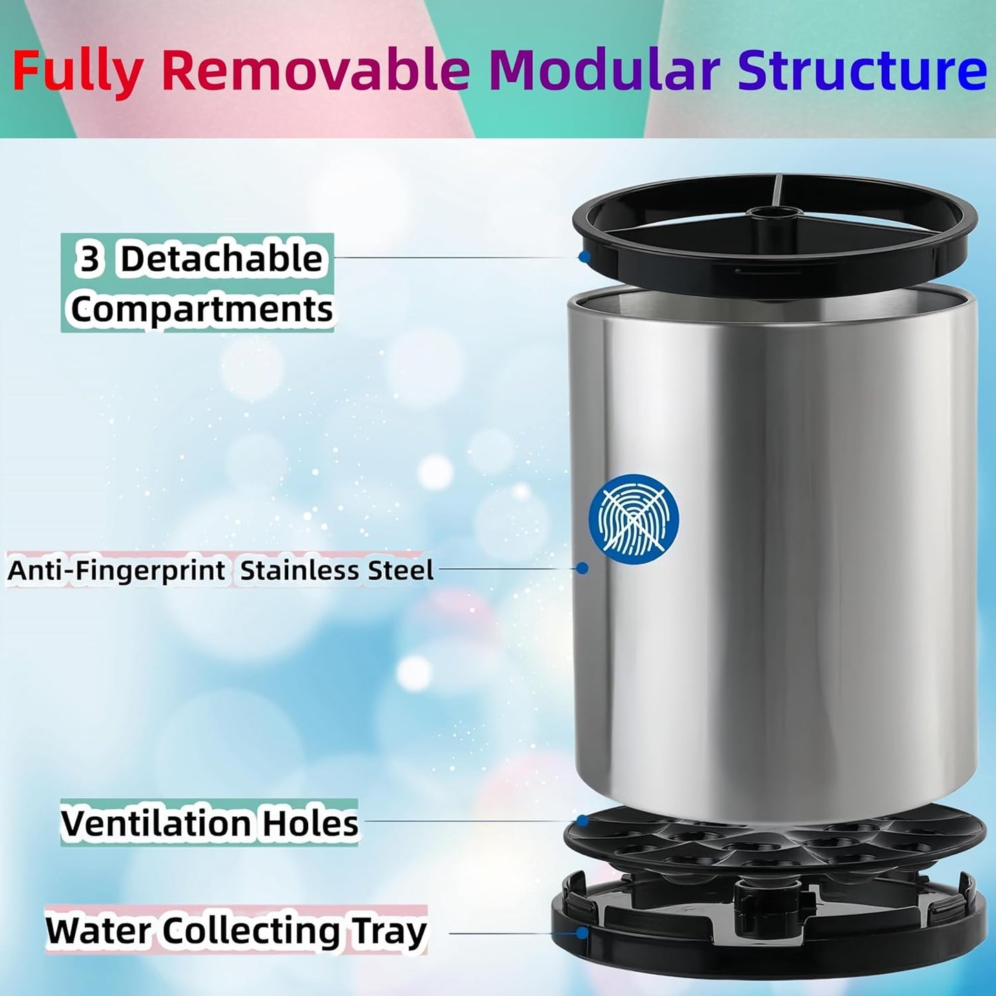 Kitchen Utensil Holder,Extra Large 360°Rotating For Countertop Organizer | Stainless Steel Storage,Hold 40 Utensils,Cooking Silverware Caddy 3 Compartment Spoon Spatula Tool Container（Silvery）
