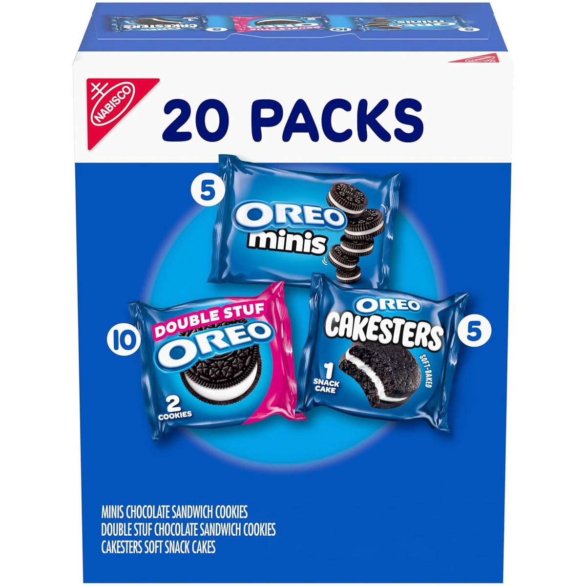 OREO Lovers Variety Pack with 20 snack packs of chocolate cookies and soft snack cakes