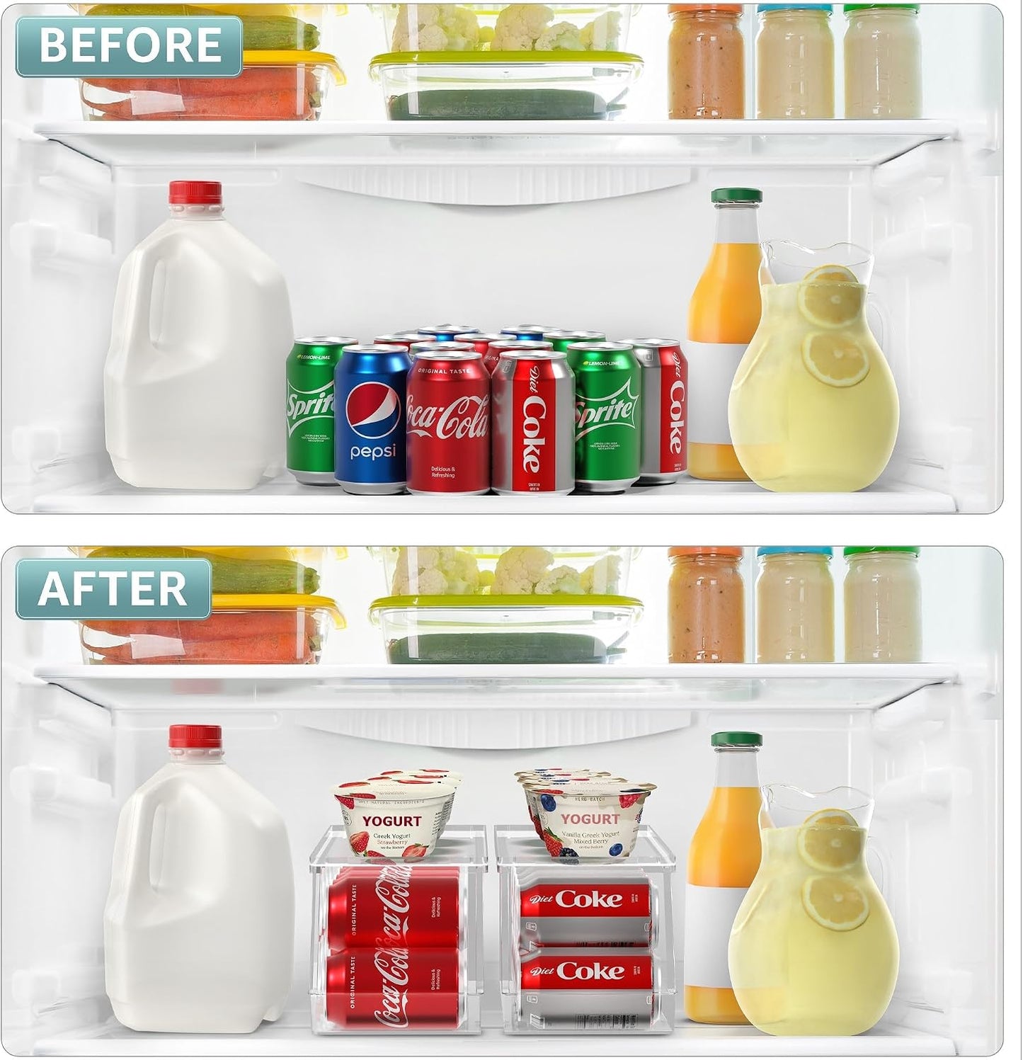 Sorbus Soda Can Organizer for Refrigerator Stackable Can Holder Dispenser with Lid for Fridge, Pantry, Freezer – Holds 12 Cans Each, BPA-Free, Clear Design, (2-Pack)