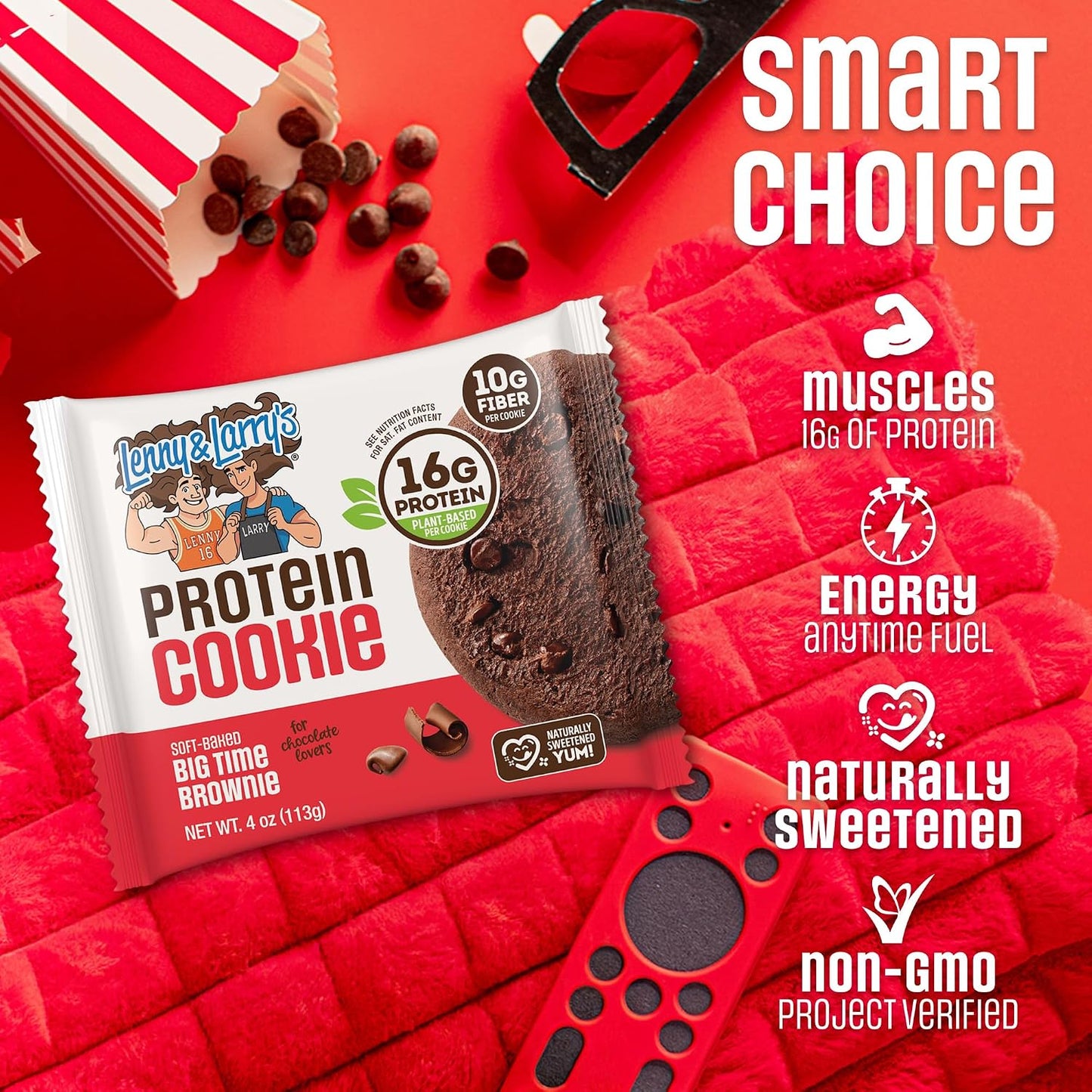 Lenny & Larry's Protein Cookie, Big Time Brownie, 16g Plant Protein, 10g Fiber, Soft-Baked, Vegan, Non-GMO, 4oz, Pack of 12