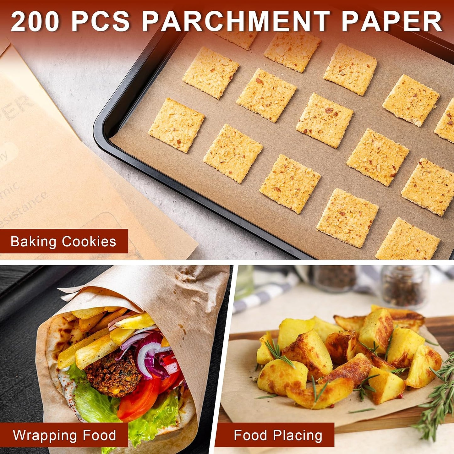 200Pcs Parchment Paper,12x16 In Non-Stick Precut Parchment Paper Sheets | Unbleached,Parchment For Baking Sheets,Fryer, Cooking,Oven,Perfect for Bread, Cakes, Barbecue