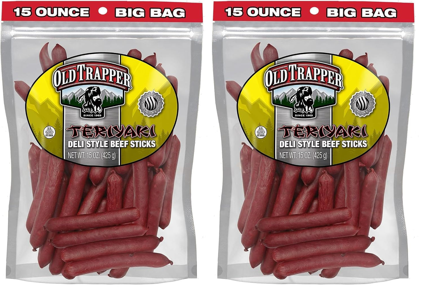 Old Trapper Original Deli-Style Beef Sticks, 15-Ounce Package, Perfect for On-the-Go Snacking
