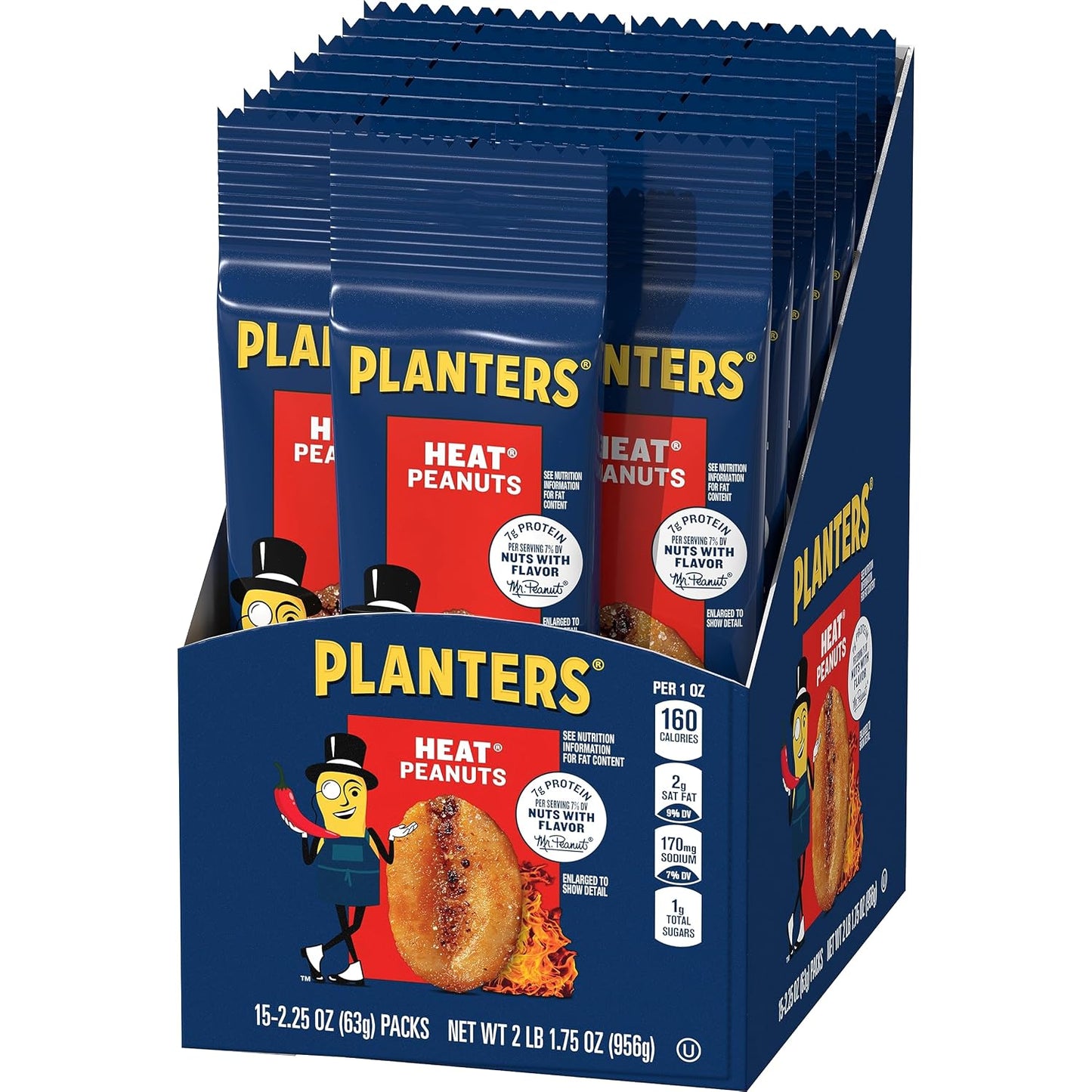 Planters Heat Peanuts, Spicy Snacks, 15-Pack, 2.25 oz Nuts
