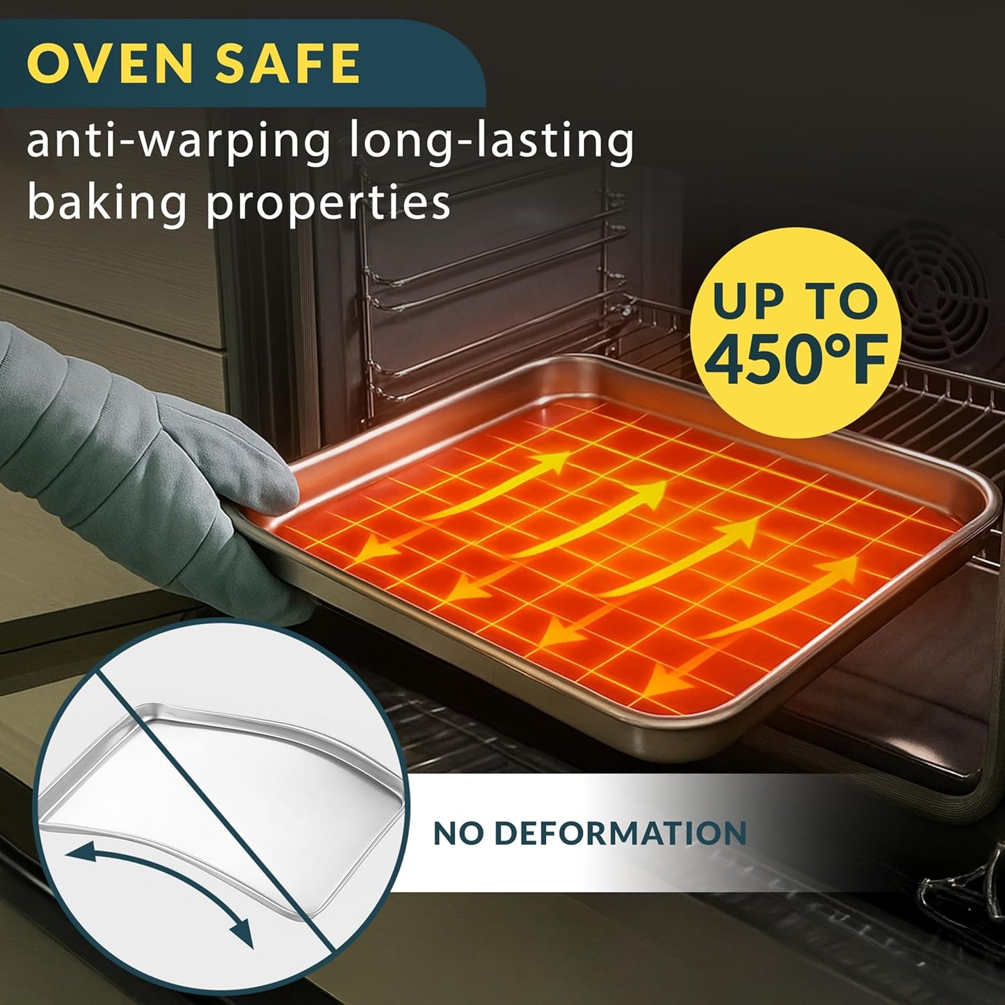 Baker's Signature Stainless Steel Cookie Sheet Pan | Baking Set of 3, Mirror Finish, Non-Stick, Rust Resistant, BPA Free, Dishwasher Safe, 9/12/16"