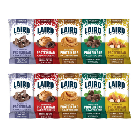 Laird Superfood Functional Protein Bars, 10g Plant-Based Protein, 6g Fiber, 5 Flavor Variety Pack, 10 Count