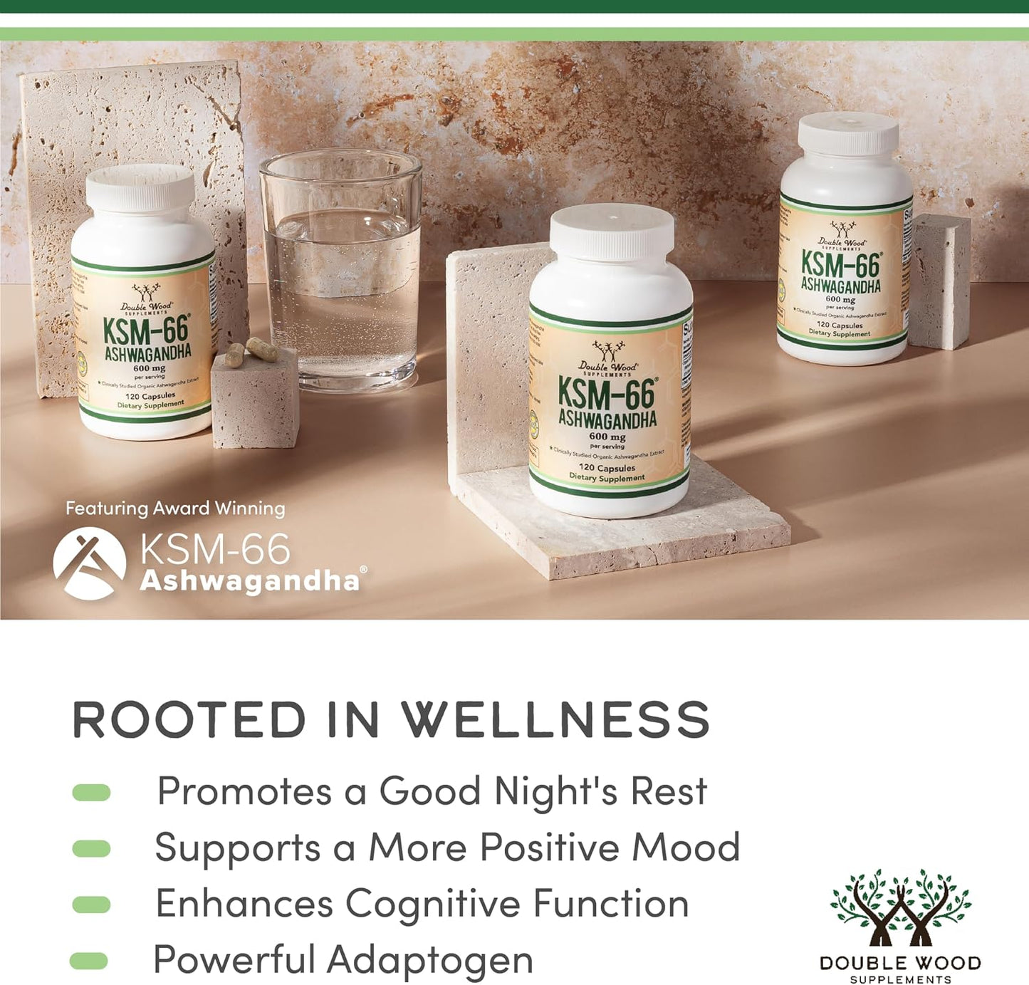 Double Wood Supplements Ashwagandha KSM 66 Organic Extract 600mg