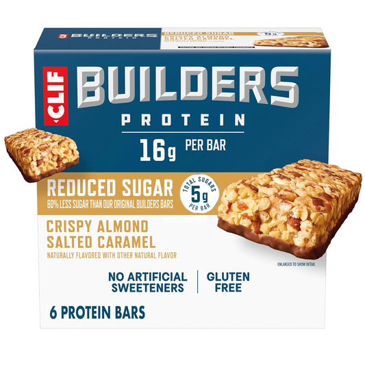 CLIF BUILDERS Protein Bars - Crispy Almond Salted Caramel - 16g Protein - Gluten Free - 6 Pack