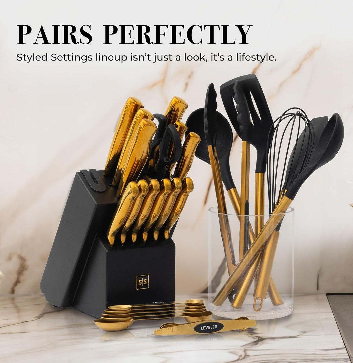 Styled Settings Magnetic Measuring Spoons Set, Gold | Stainless Steel Gold Measuring Spoons for Cooking and Baking - Cute and Durable Gold Kitchen Accessories - Great for Gifting