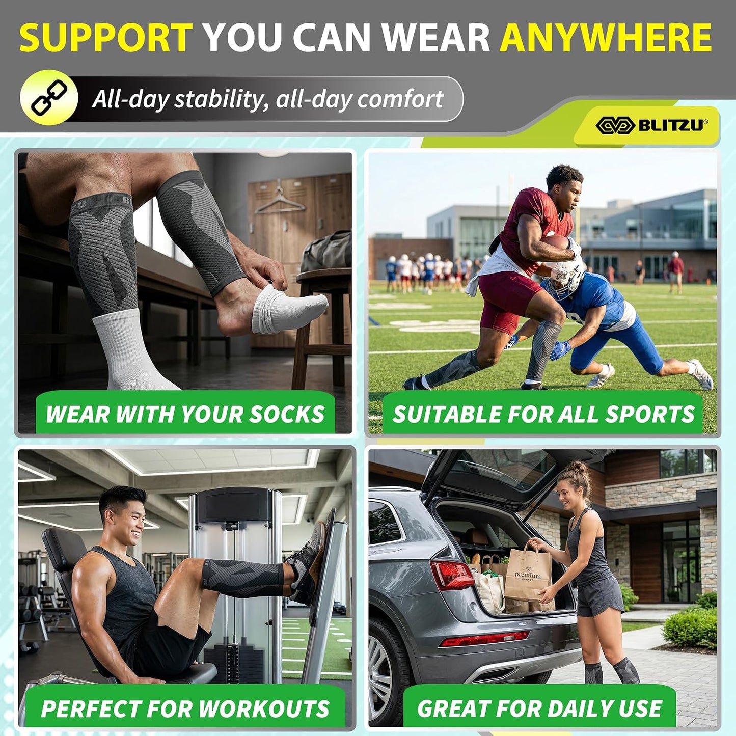 BLITZU Calf Compression Sleeve for Runners and Athletes