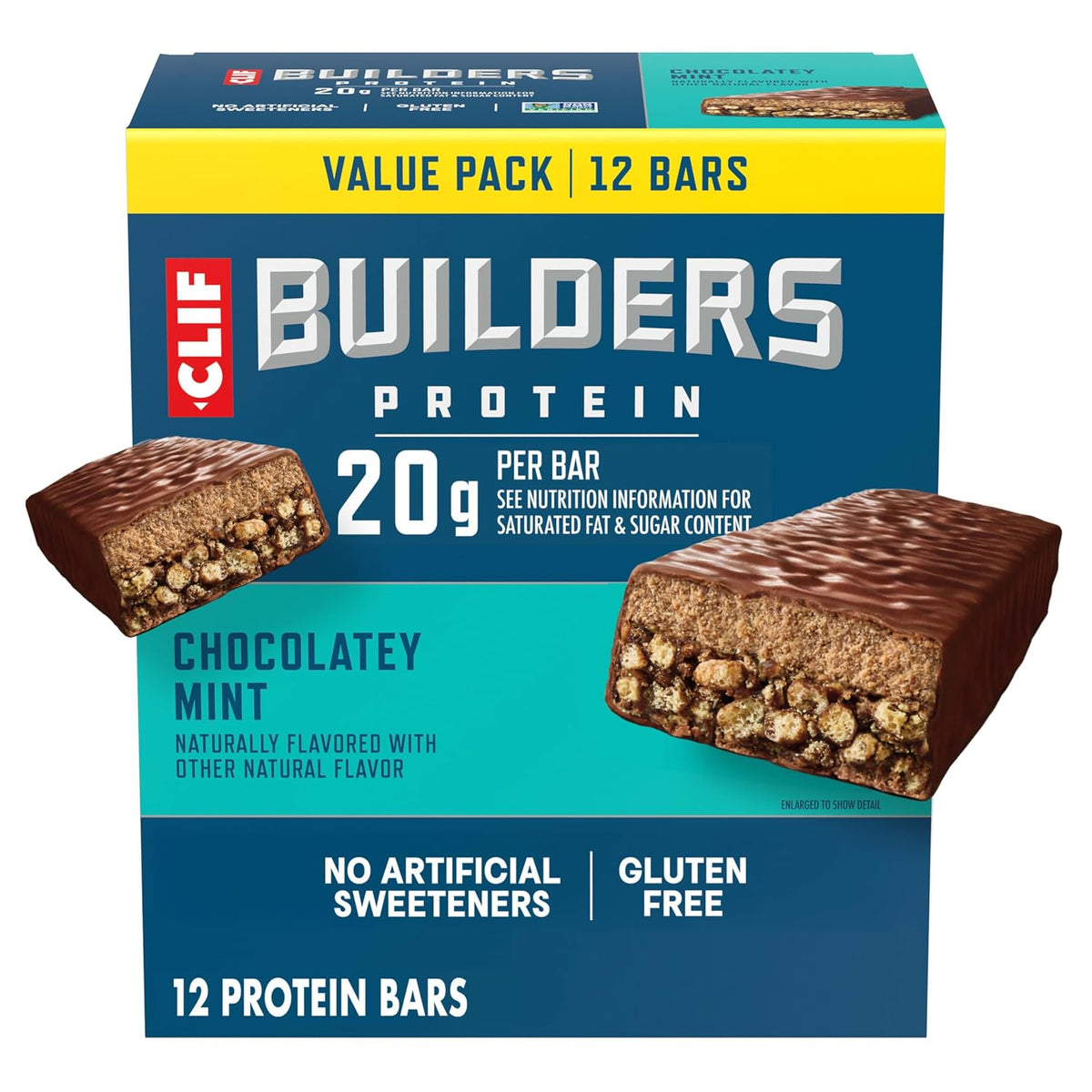 CLIF BUILDERS Chocolatey Mint Plant Based Protein Bars 20g Protein 12 Pack