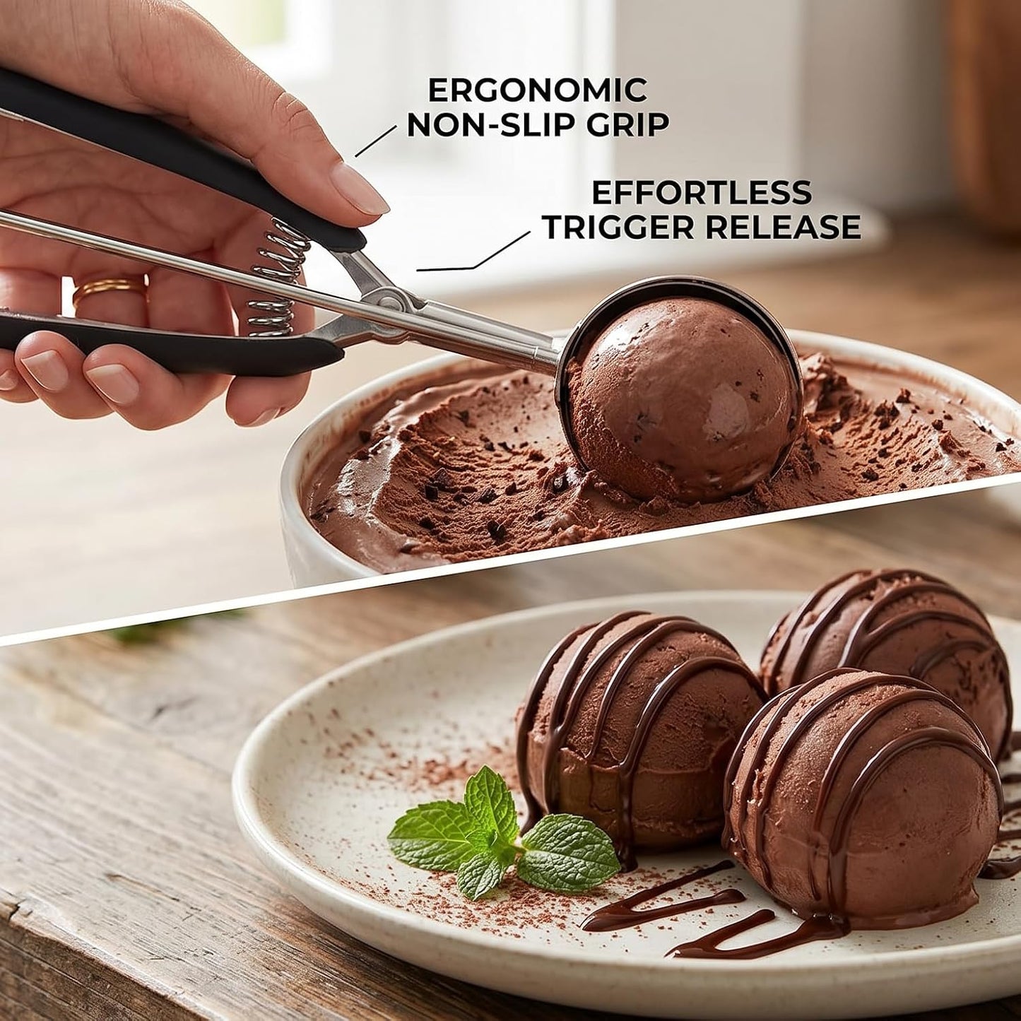 Ice Cream Scoop, 18/8 Stainless Steel Cookie Scoop, Cookie Scoops for Baking, 2 Tbsp/ 30 ml/ 1 oz Cookie Dough Scoop, Ice Cream Scooper with Trigger Release, Cookie Scooper for Baking