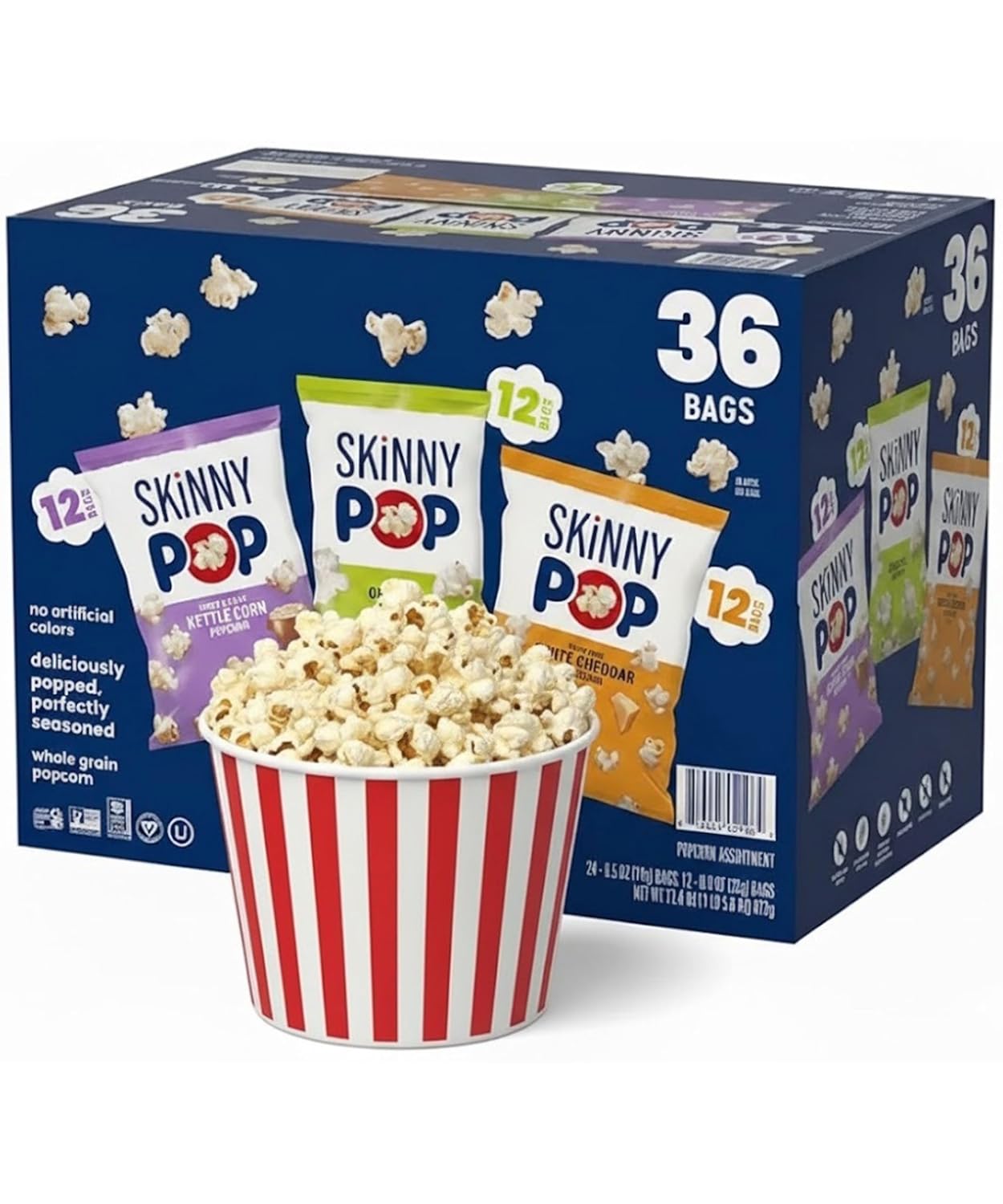 Variety pack of 36 individual popcorn bags in three flavors