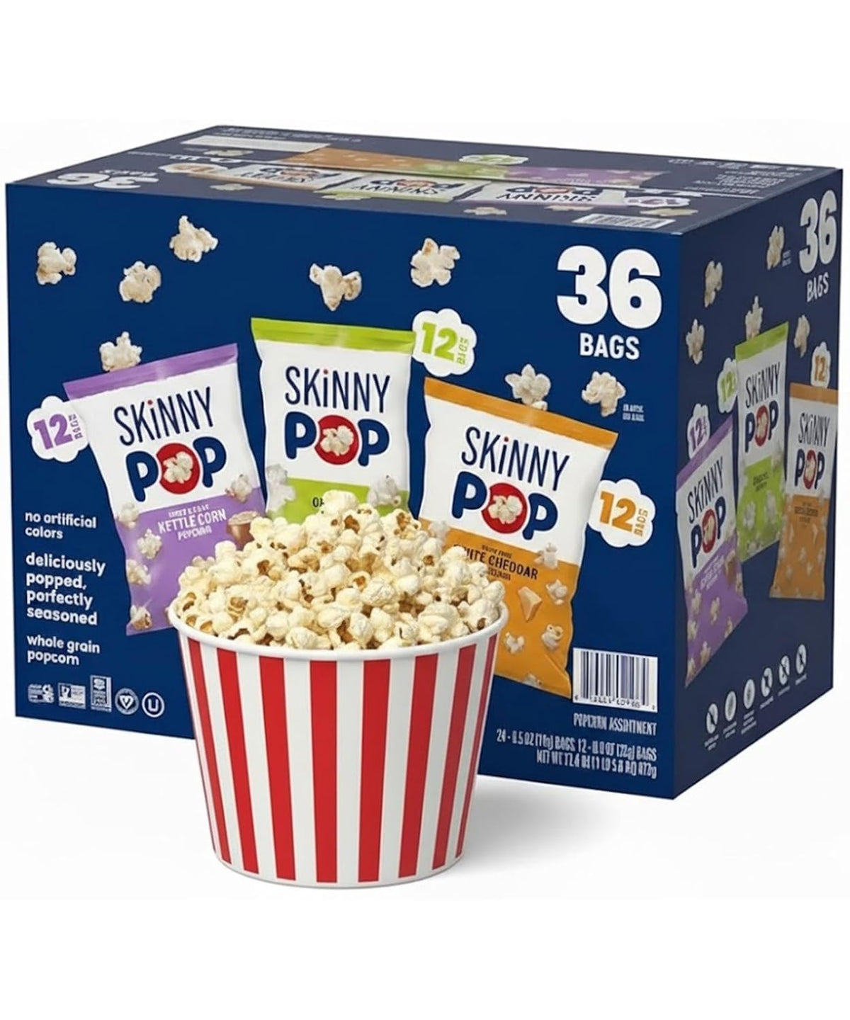 Variety pack of 36 individual popcorn bags in three flavors