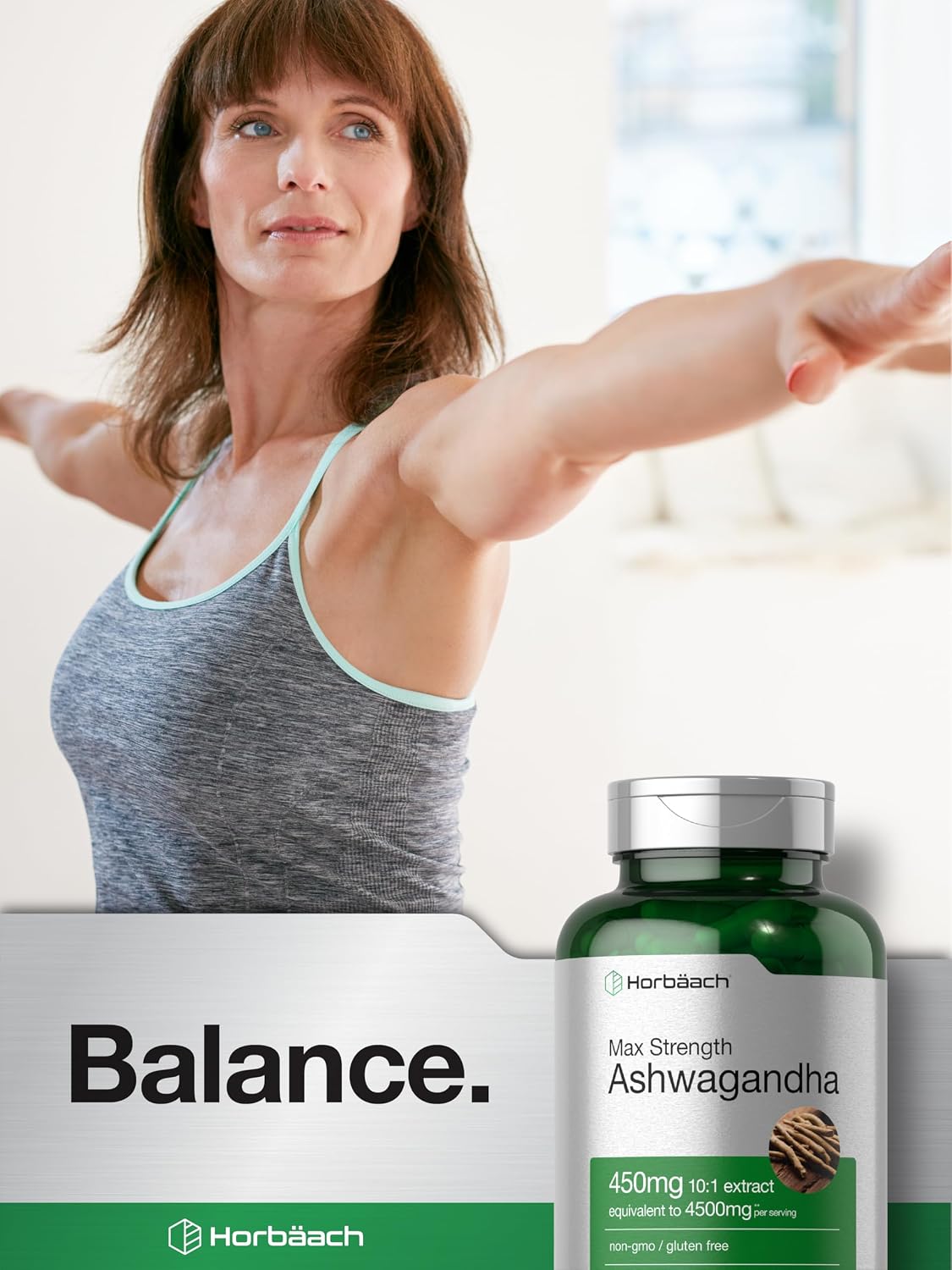 Horbäach Ashwagandha Supplement Max Strength 120 Capsules Non-GMO Gluten Free