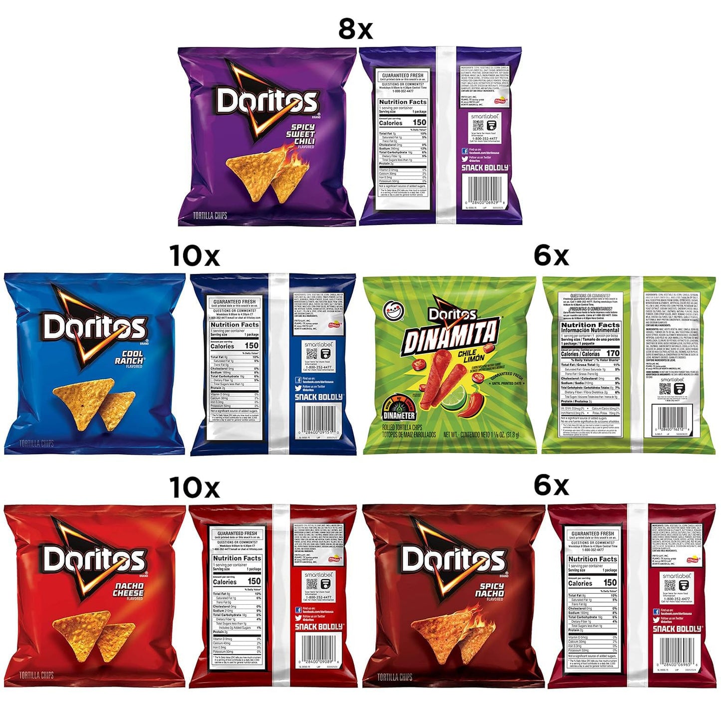 Doritos Flavored Tortilla Chips Variety Pack with 40 Bags in Different Flavors
