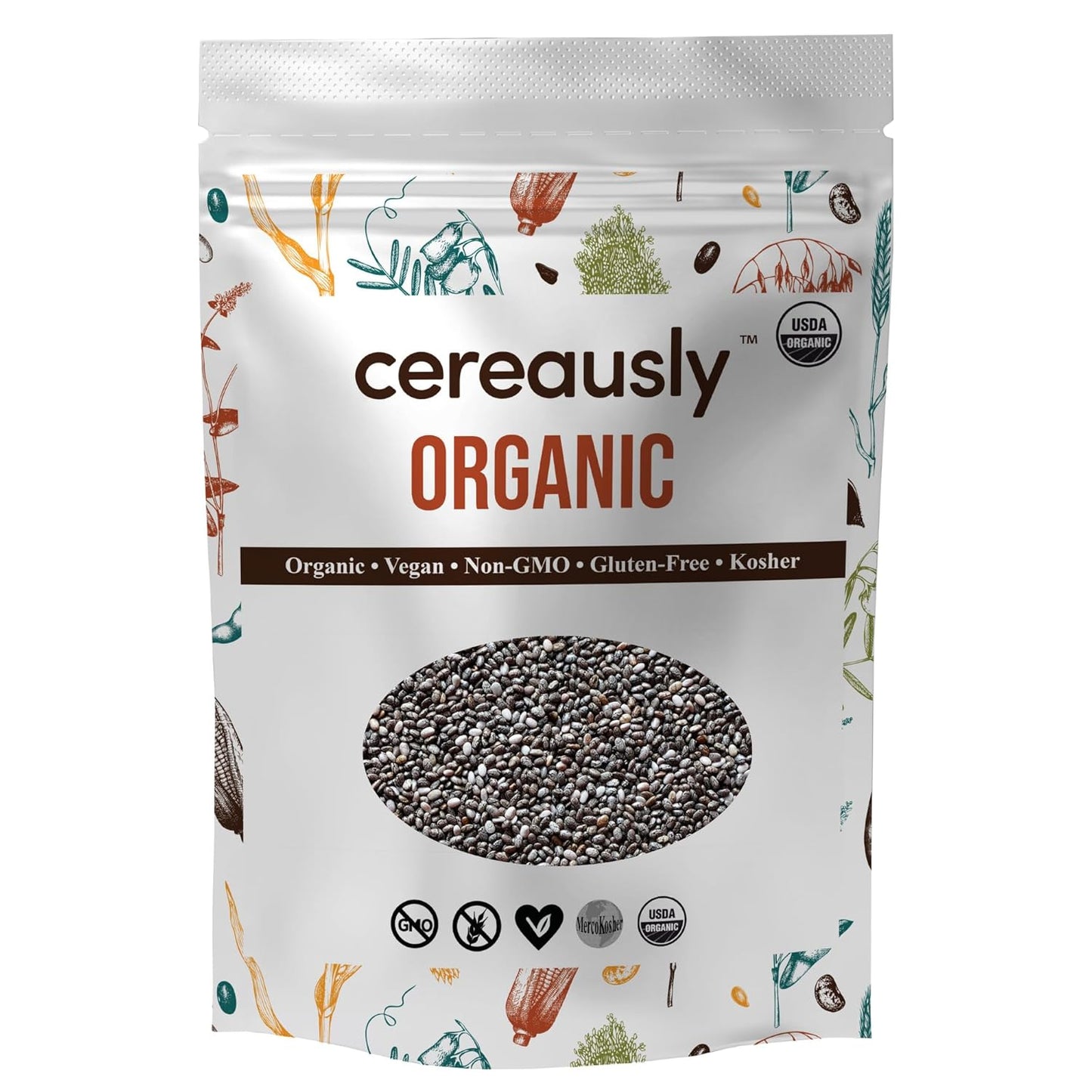 Organic Black Chia Seeds 4 lb Bulk – High Fiber Omega-3 Superfood, Non-GMO, Gluten Free, Vegan, Kosher, Whole Chia Seeds for Smoothies, Chia Pudding, Overnight Oats & Baking – Cereausly