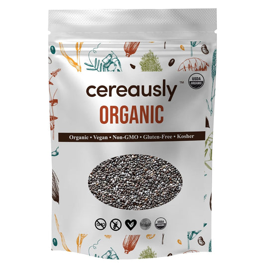 Organic Black Chia Seeds 4 lb Bulk – High Fiber Omega-3 Superfood, Non-GMO, Gluten Free, Vegan, Kosher, Whole Chia Seeds for Smoothies, Chia Pudding, Overnight Oats & Baking – Cereausly