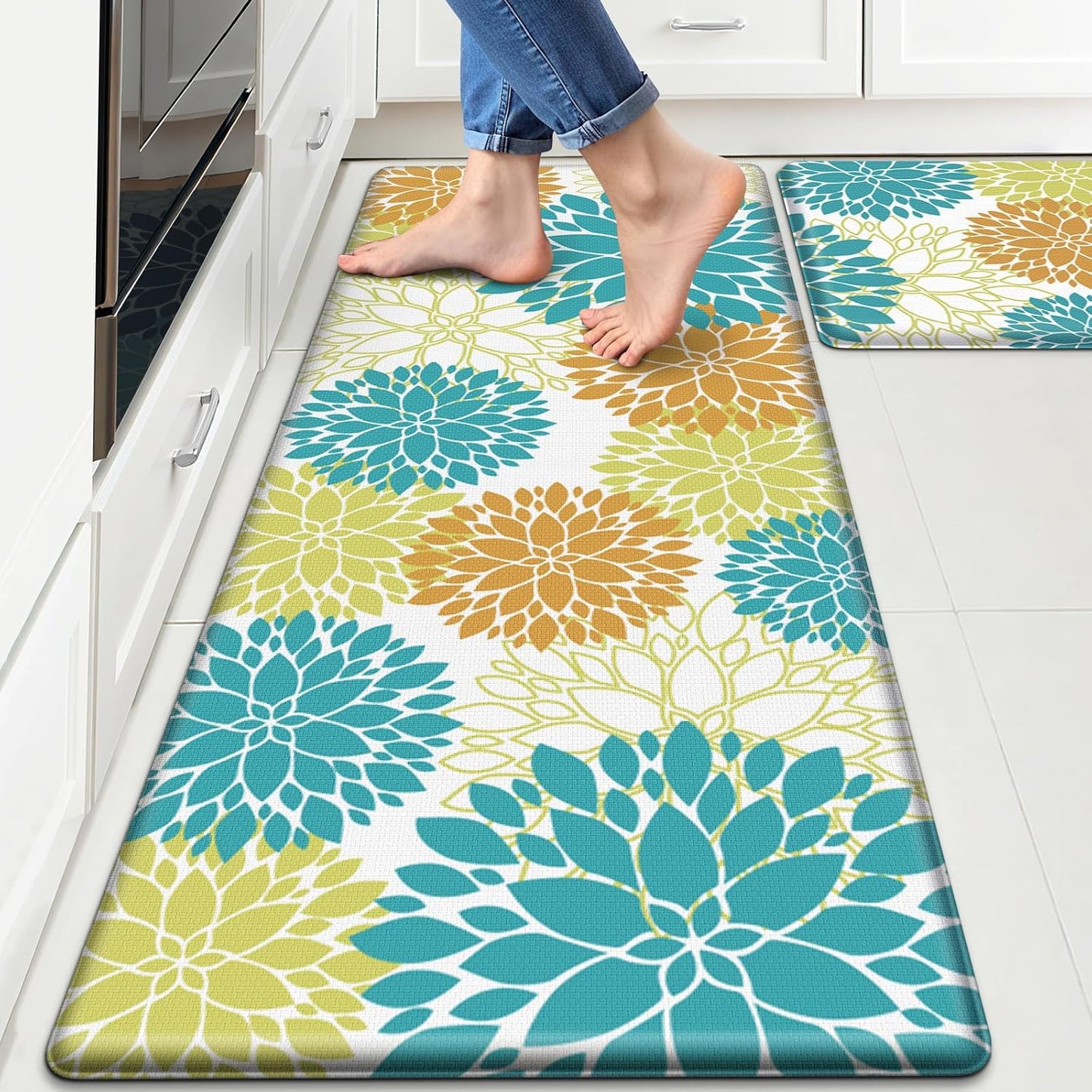 StepLively Kitchen Mats, 2PCS Kitchen Rugs, Cushioned Anti Fatigue Kitchen Mats for Floor, Kitchen Accessories Non-Slip Waterproof Kitchen Rug Set for Sink, Kitchen, Laundry, 17.3"×30"+17.3"×47"