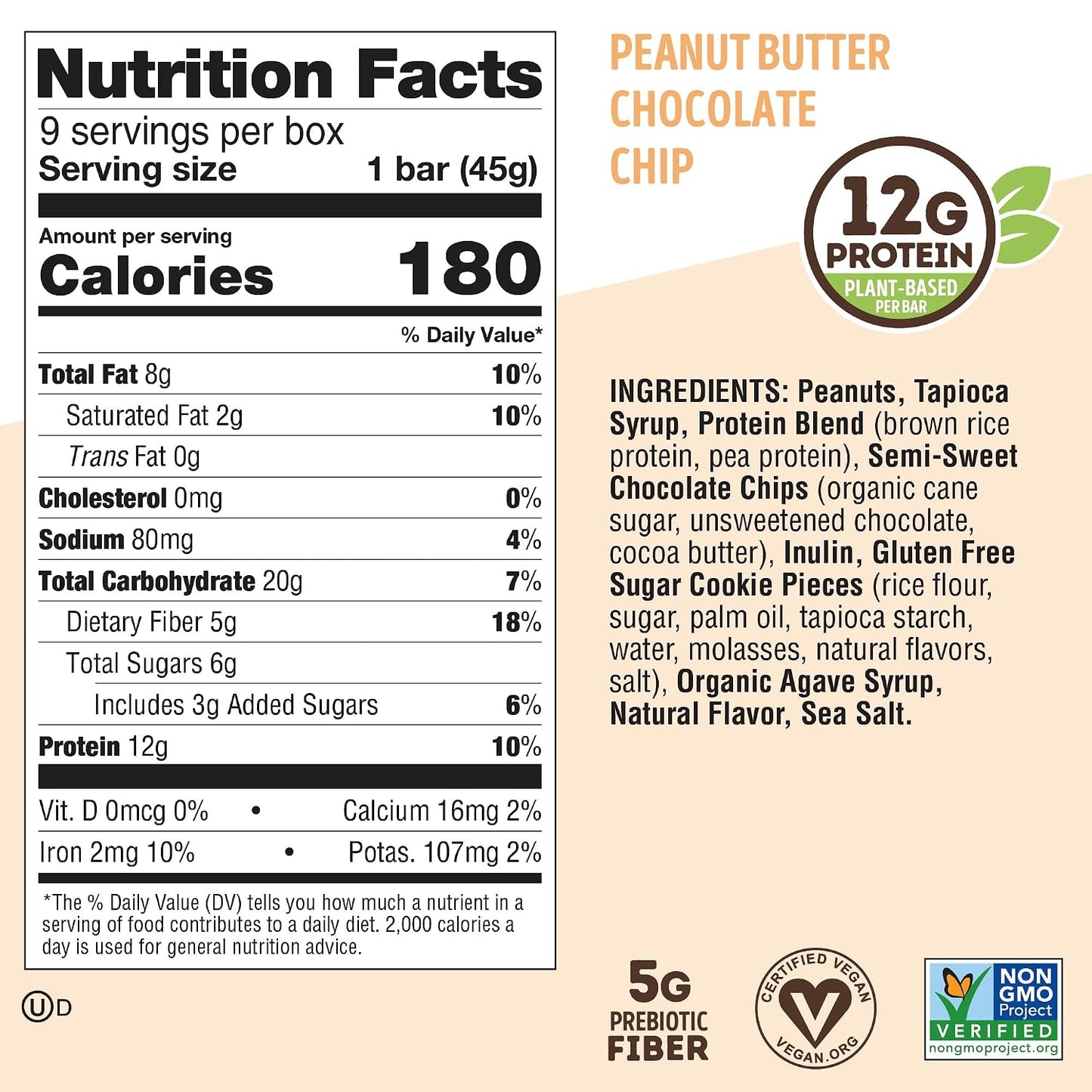 Lenny & Larry's Cookie-fied Protein Bar - Peanut Butter Chocolate Chip Vegan 9x45g