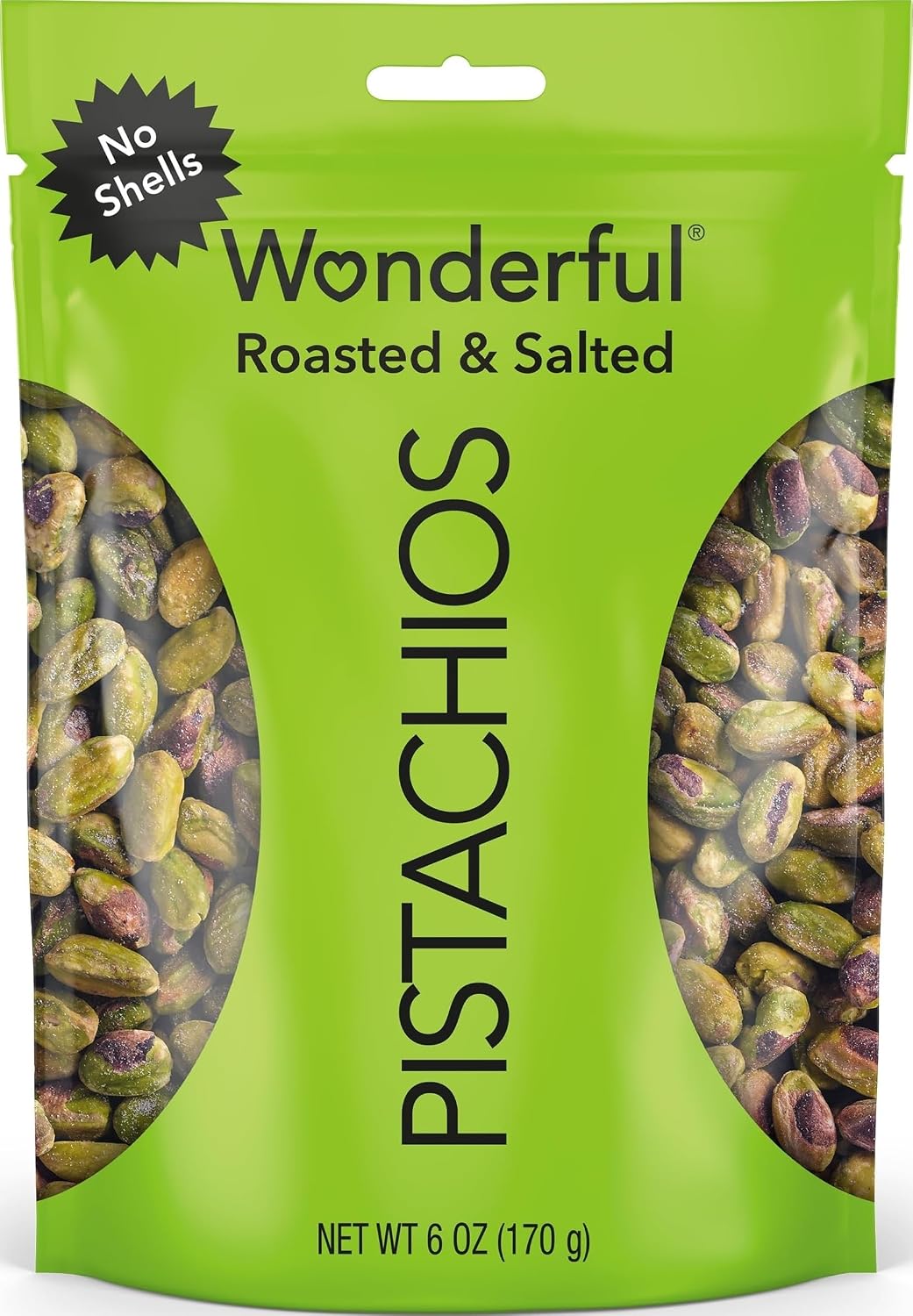 Wonderful Pistachios No Shells, Roasted & Salted Nuts, 6 Ounce Resealable Bag