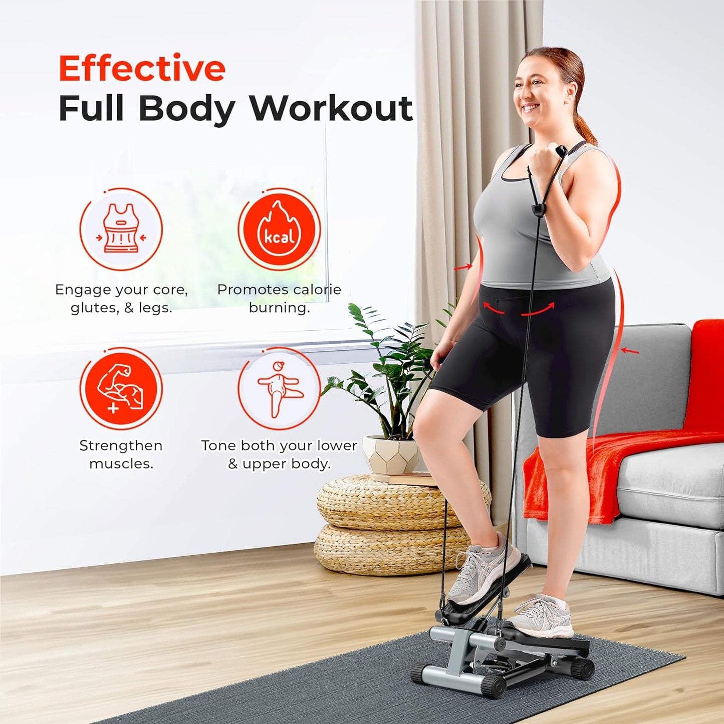 Sunny Health & Fitness Mini Stepper, 300 lb Capacity, Resistance Bands