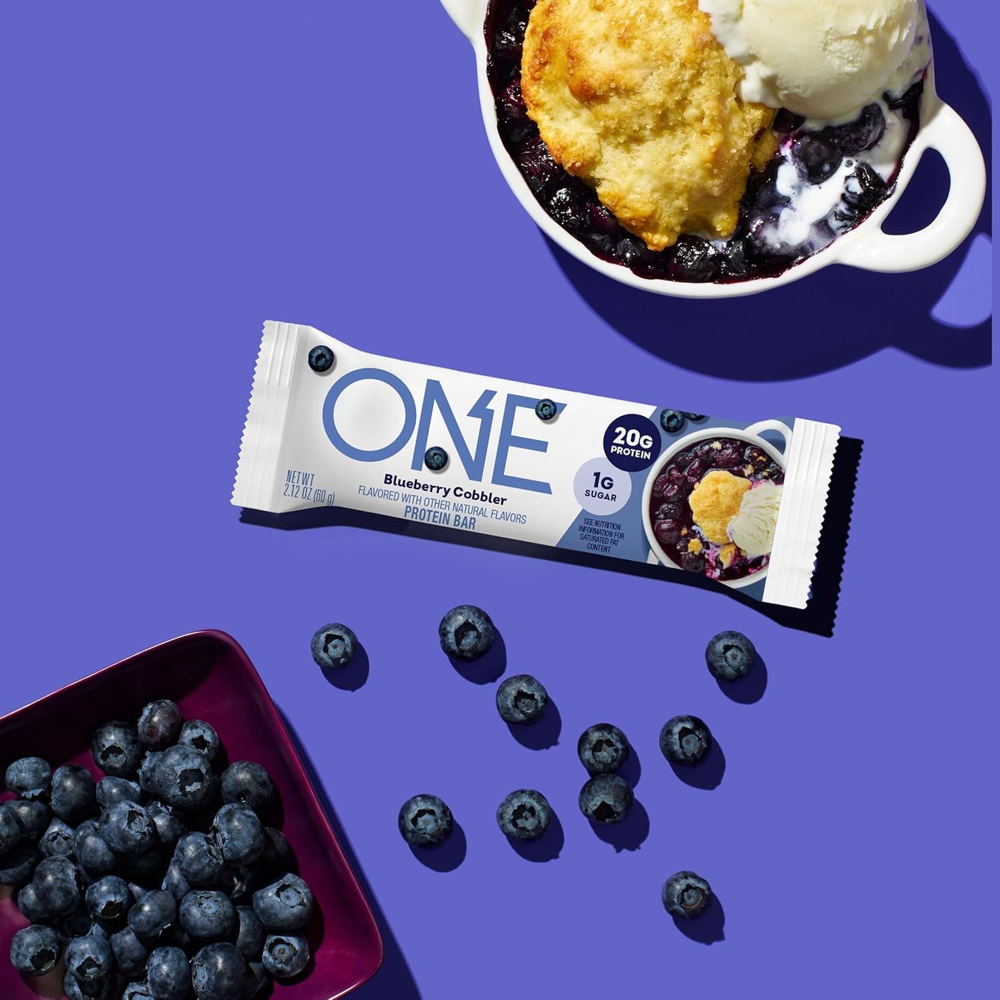 ONE Blueberry Cobbler Protein Bars, Gluten Free, 20g Protein, 12 Count