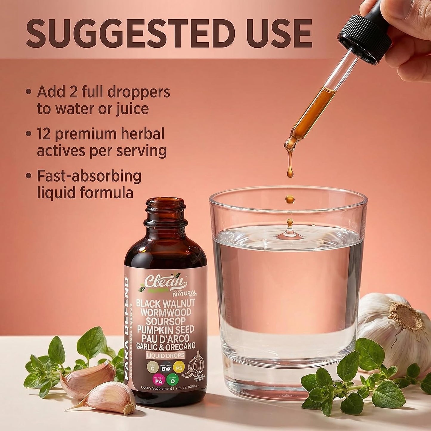 para Defend Wormwood Black Walnut Cleanse for Humans Drops Liquid Soursop Garlic Pumpkin Seed PAU D'Arco Oil of Oregano Turmeric Berberine Neem Extract Hull Bark Tincture by Clean Nutra