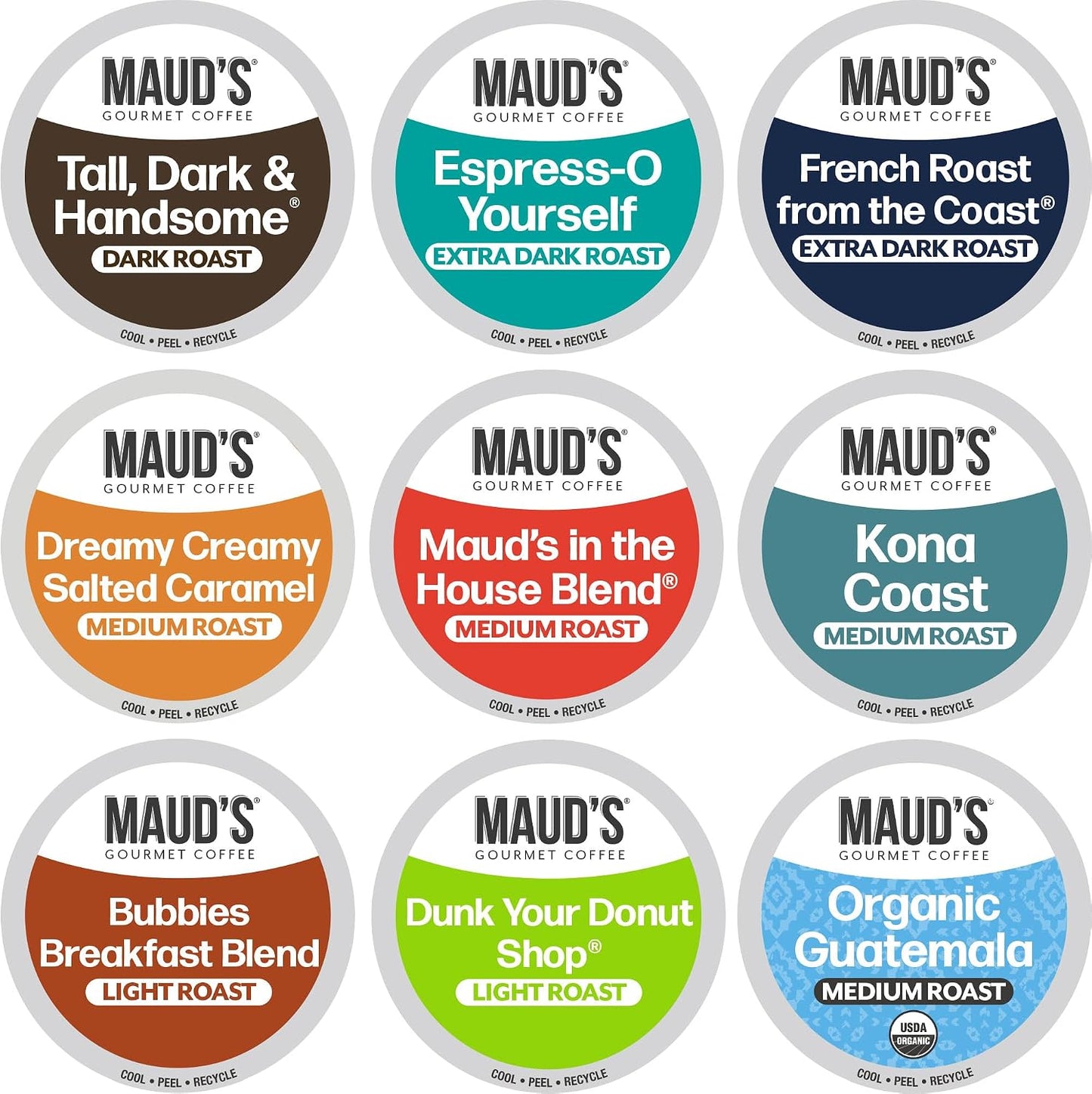Maud's Original Coffee Pods Variety Pack, 80-count, 9 Assorted Roasts, Compatible with Keurig K Cups Maker