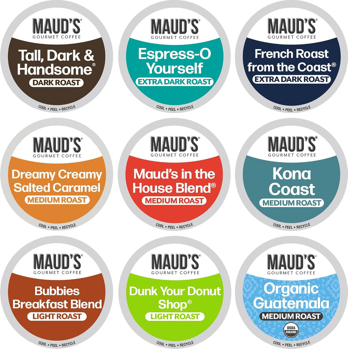 Maud's Original Coffee Pods Variety Pack, 80-count, 9 Assorted Roasts, Compatible with Keurig K Cups Maker