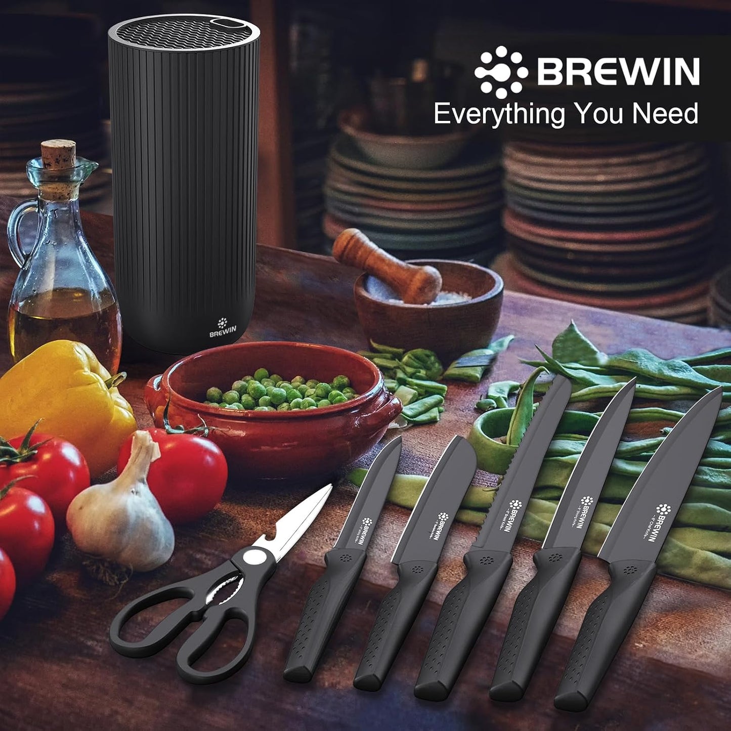 Brewin Knife Set, Kitchen Knife Set, Knives Set for Kitchen, Universal Knife Block, Utility Knife Block Set, New Home Essentials, Apartment Essentials, Dishwasher Safe