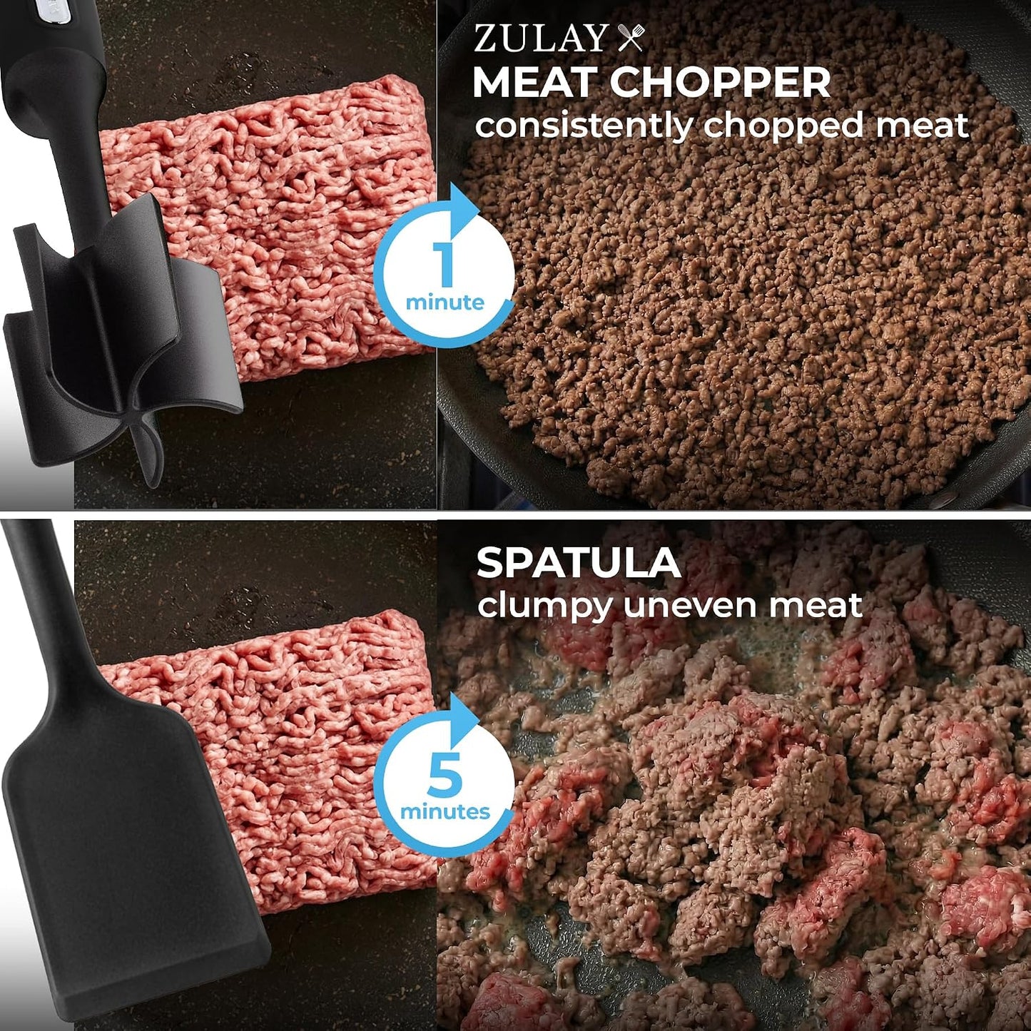 Zulay Kitchen Ground Meat Chopper Tool – 5-Blade Nylon Meat Chopper for Ground Beef, Non-Toxic Food Safe Meat Masher & Breaker, Heat Resistant to 180°C, Dishwasher Safe – Black
