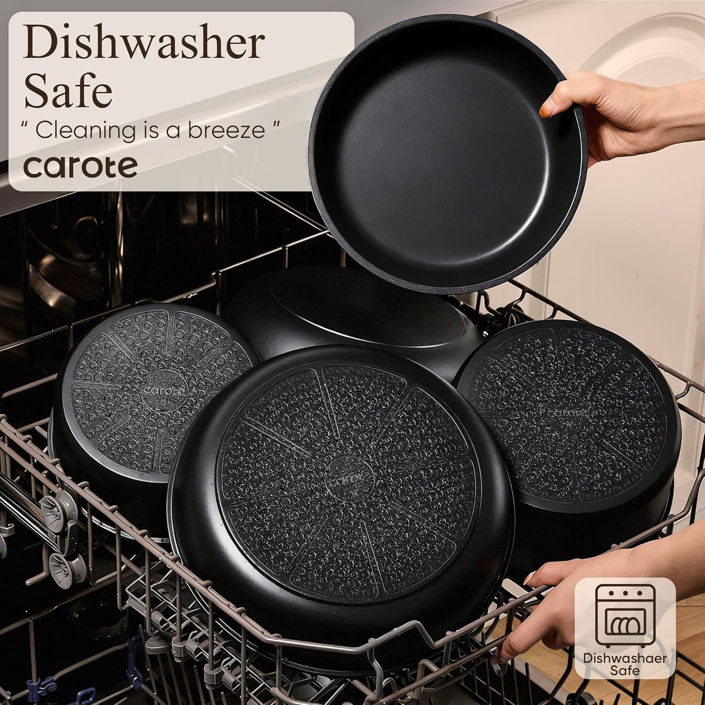CAROTE 19pcs Pots and Pans Set Non Stick, Detachable Handle Cookware Set | Induction Compatible, Dishwasher & Oven Safe, Space Saving, for Camping/RV/Traveling, Kitchen Cooking Set, Black