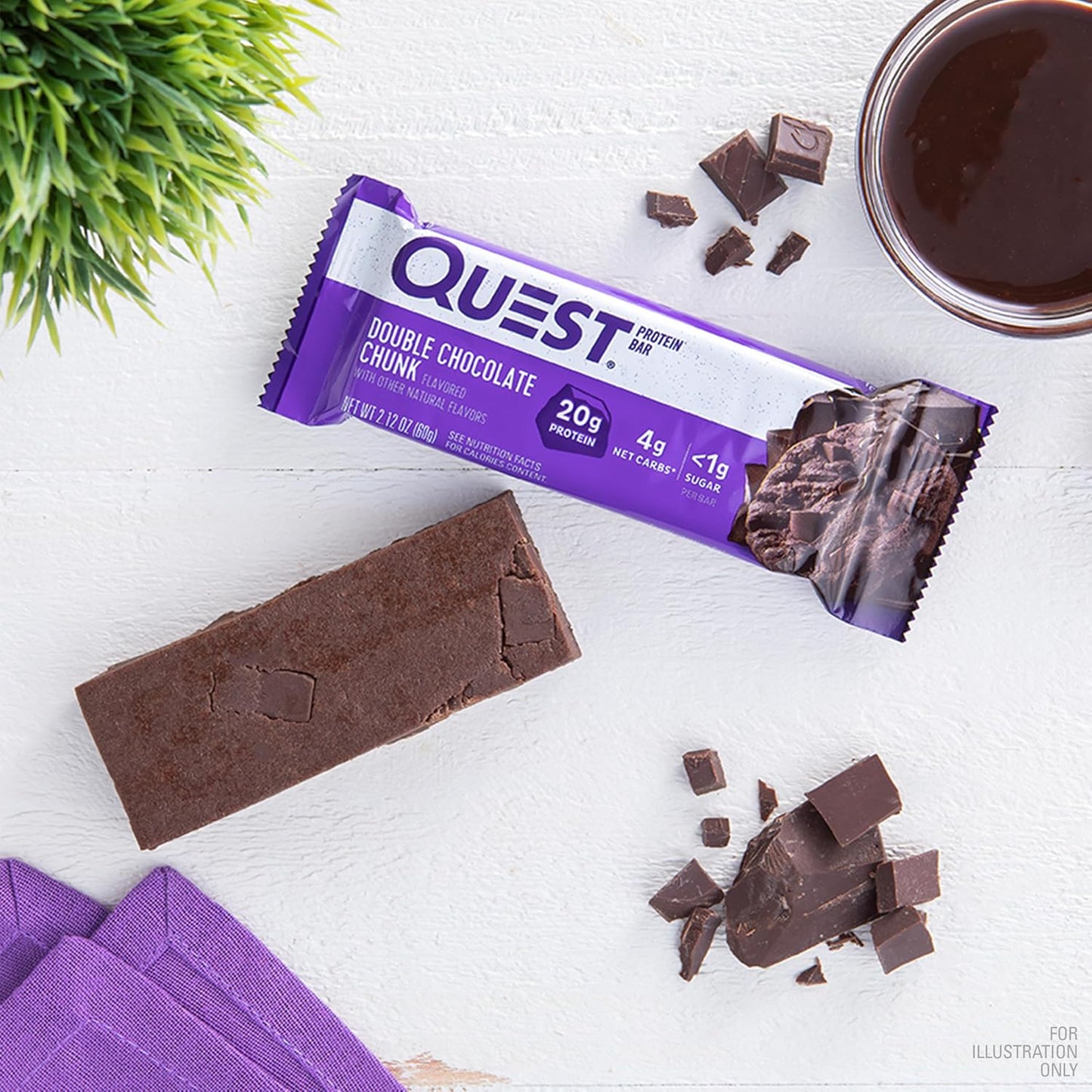 Quest Nutrition Double Chocolate Chunk Protein Bars, 20g Protein, 4g Net Carb, Gluten Free, Keto Friendly, 4 Count