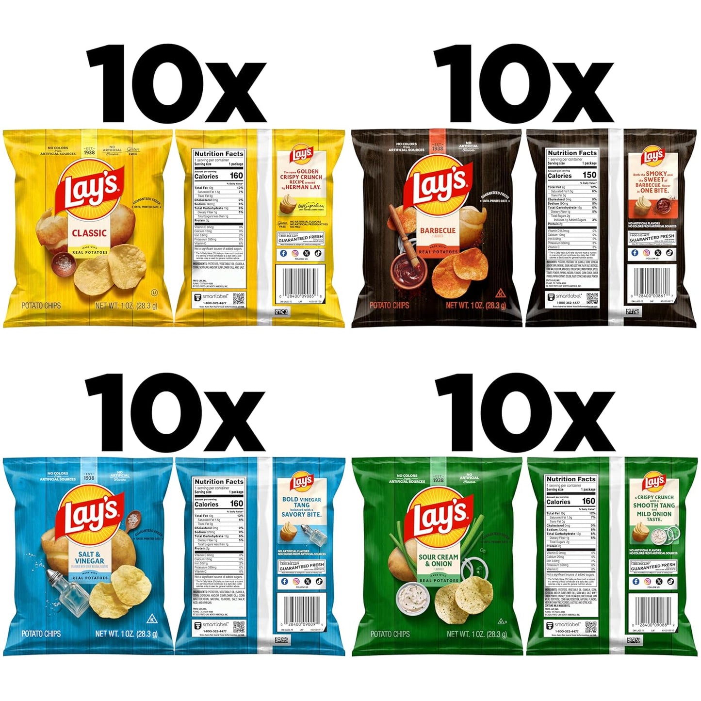 Lay's Potato Chips 4 Flavor Variety Pack 40 Single Serve Bags