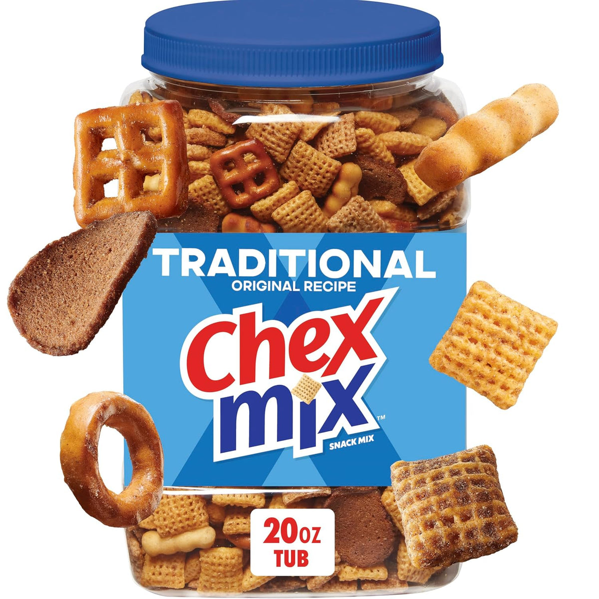 Chex Mix Traditional Original Recipe Snack Mix, 20 oz tub, Salty Snacks