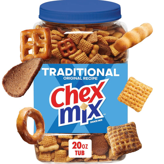 Chex Mix Traditional Original Recipe Snack Mix, 20 oz tub, Salty Snacks