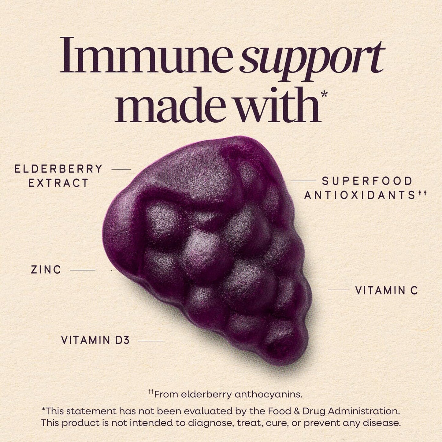 Nature's Way Sambucus Elderberry Gummies, Immune Support Gummy for Adults & Kids Ages 4+ with Black Elderberry Extract, Vitamin C, Vitamin D3, and Zinc*, 60 Gummies